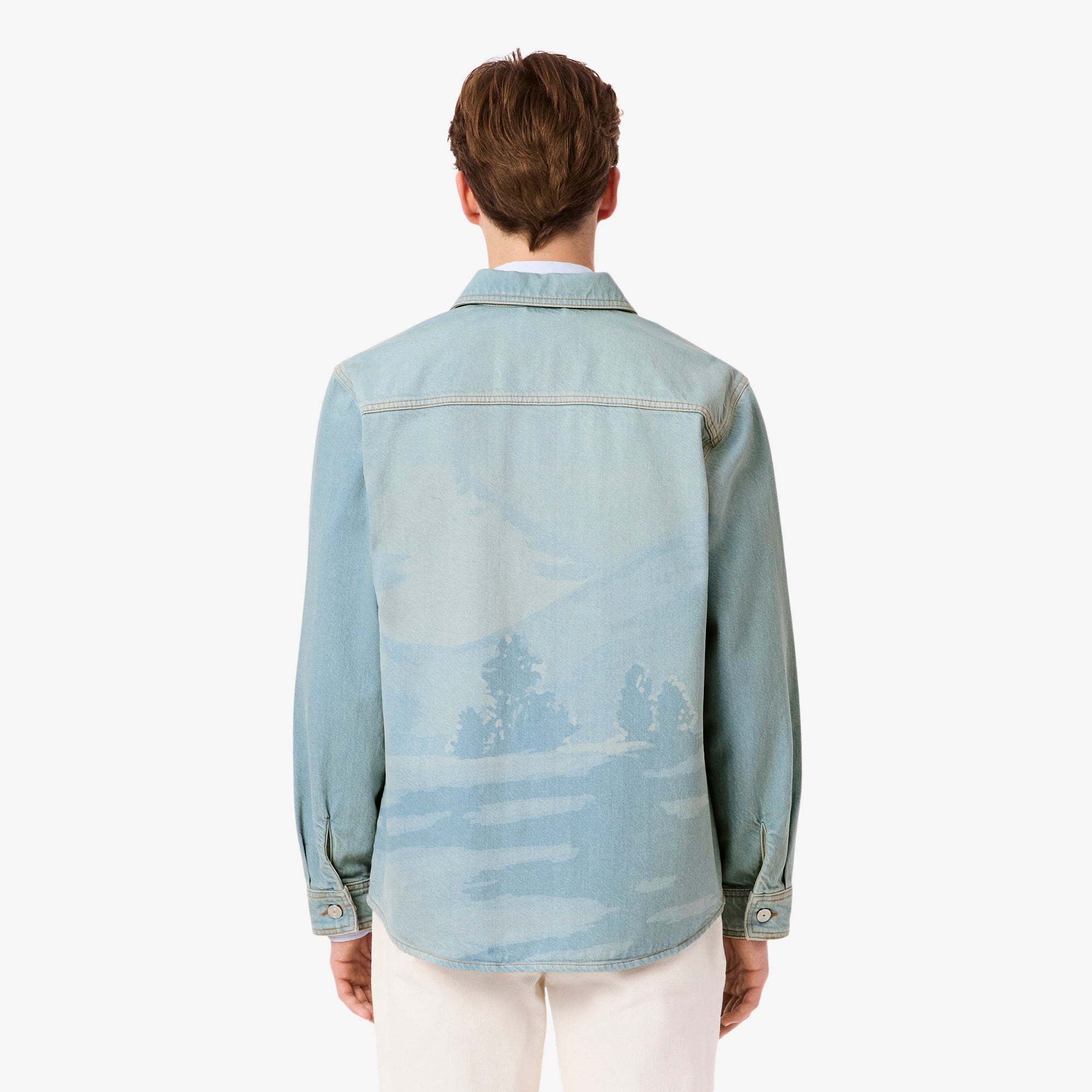 Men's Landscape Motif Denim Overshirt - Blue
