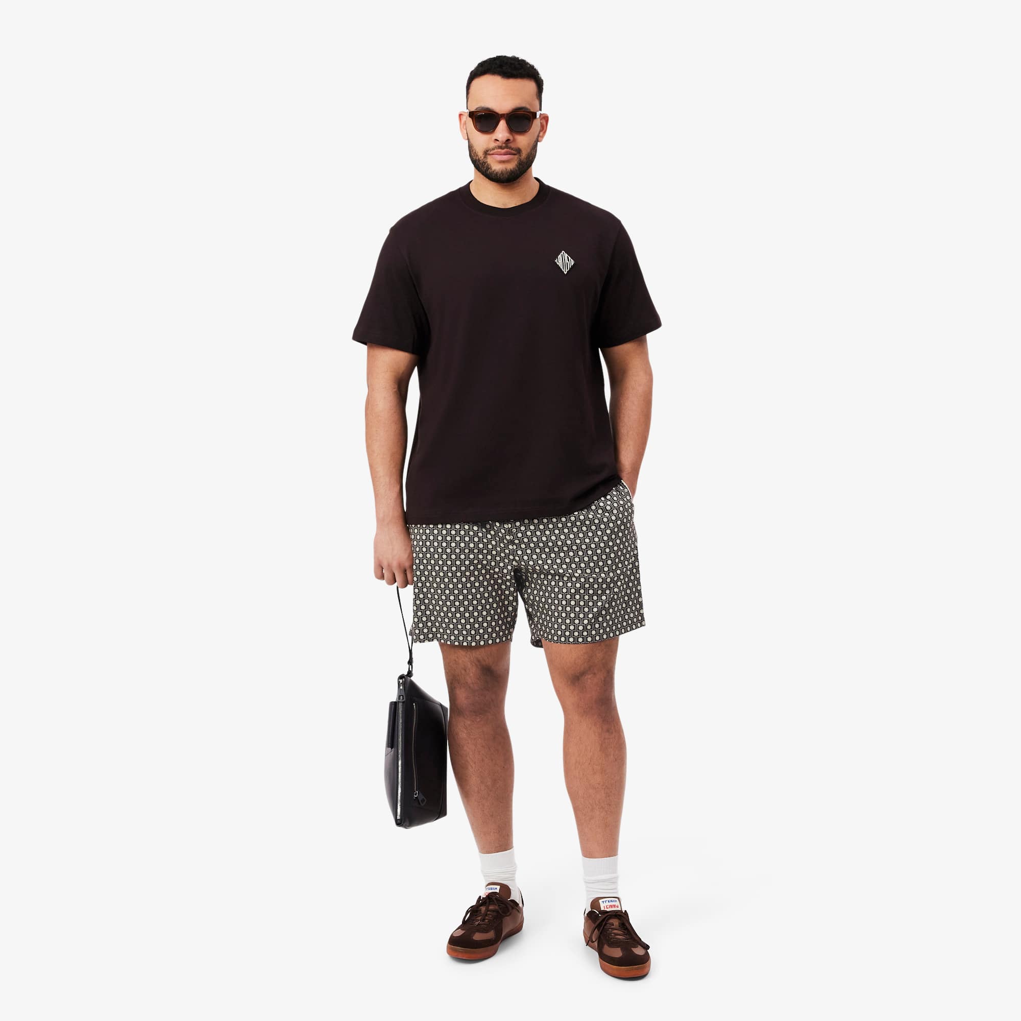 Relaxed Fit Printed Cotton Blend Shorts - Marron / Beige