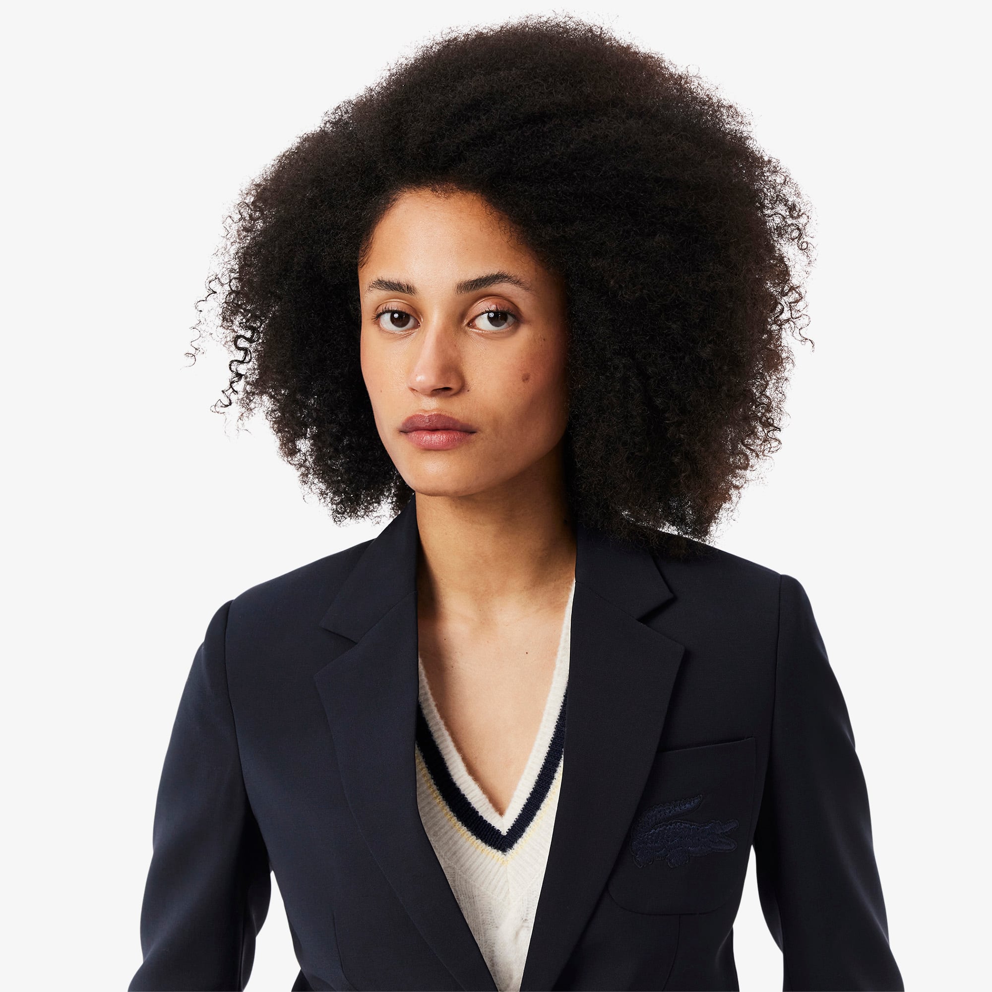 Women's Embroidered Logo Slim Fit Wool Blazer - Abysm blue