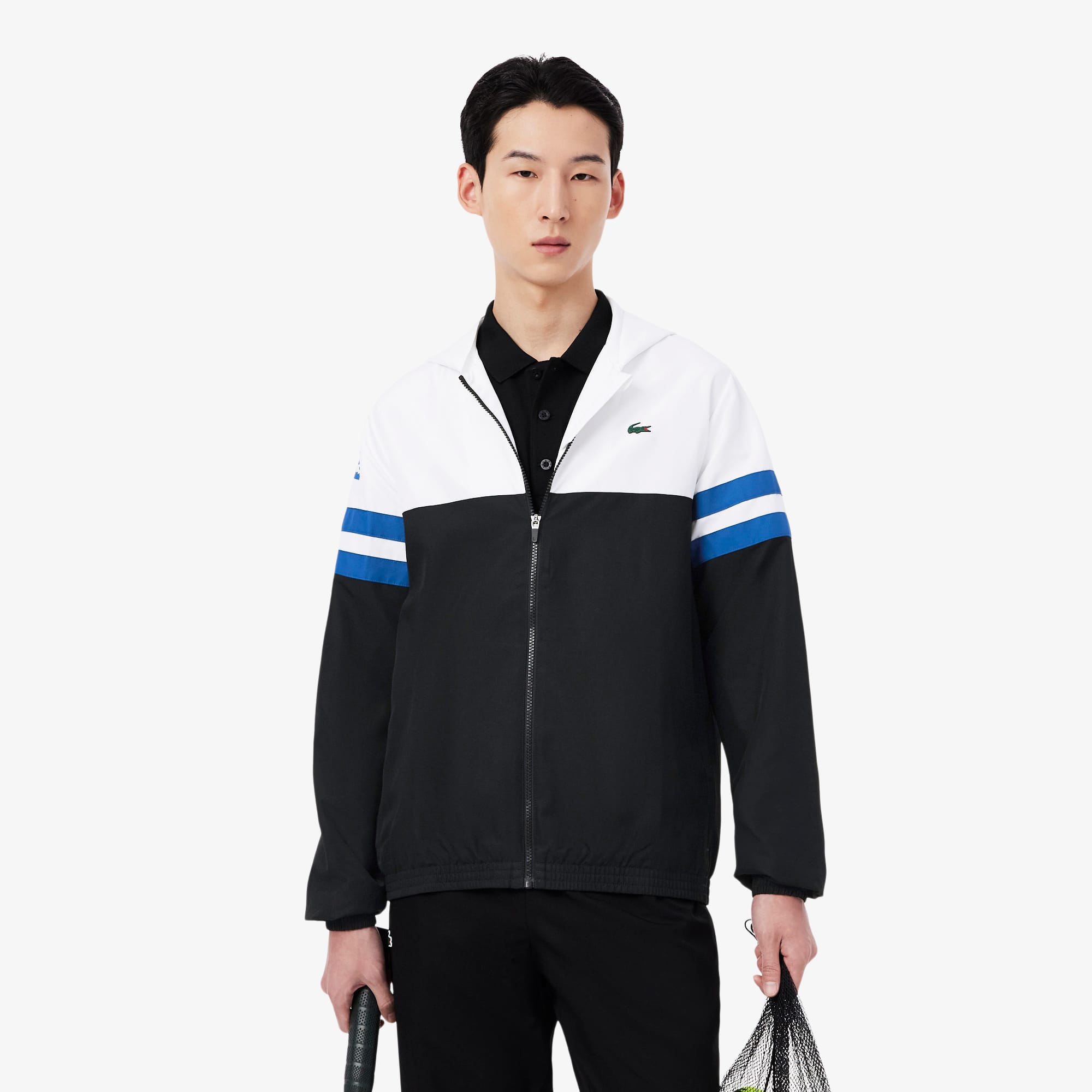 Men's Tennis Water-Repellent Hooded Jacket - Black / Blue / White