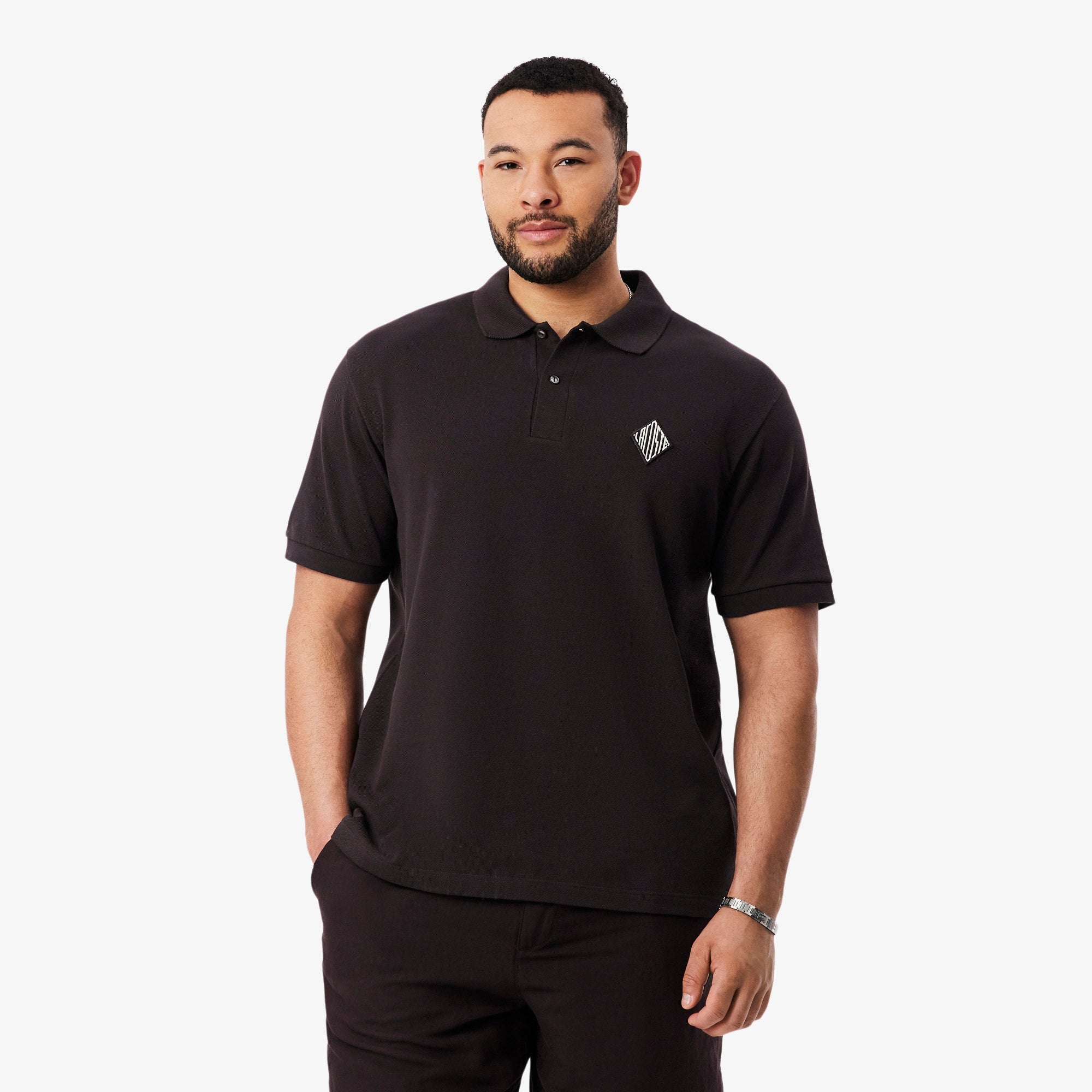 Classic Fit Badge Accent Piqué Polo - Brown