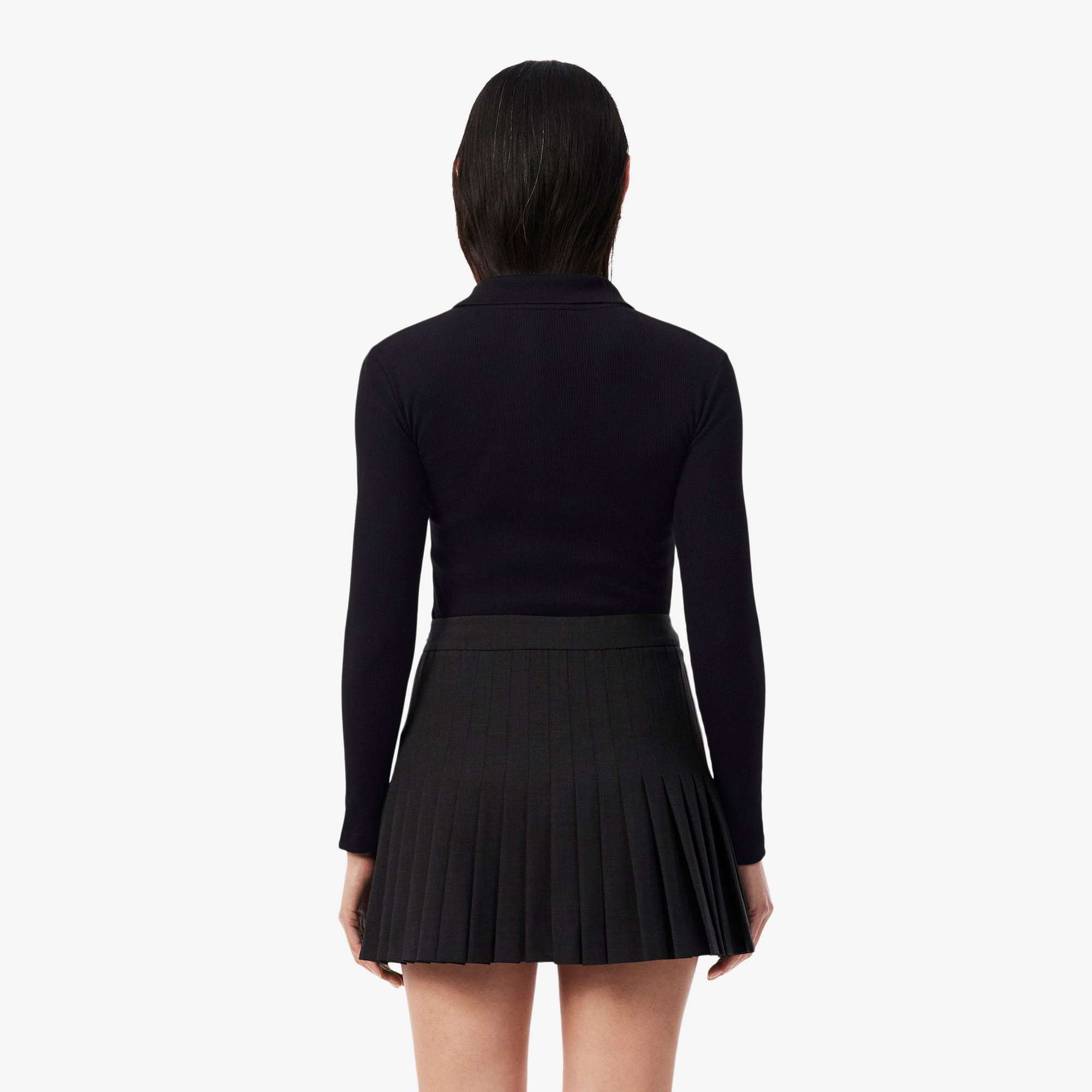 Women's Slim Fit L.12.D Ribbed Cotton Polo - Black