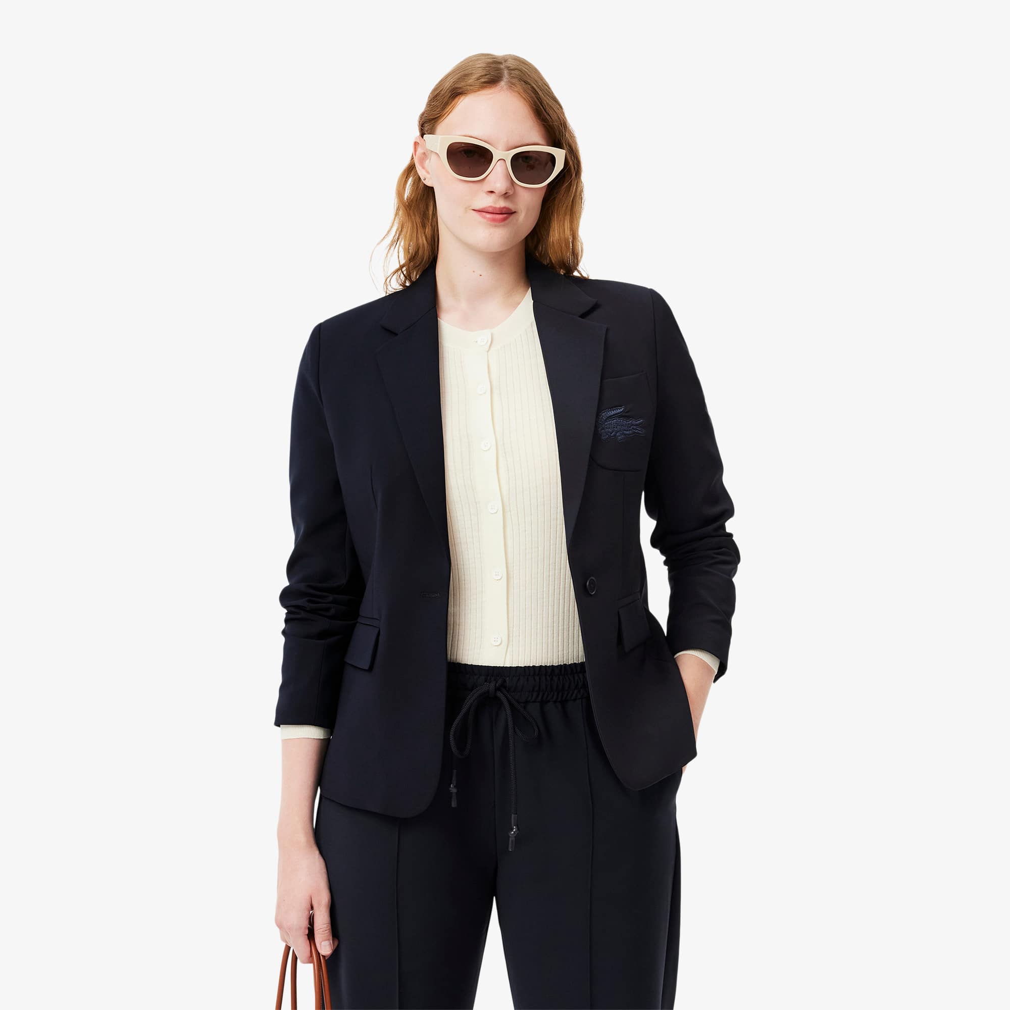 Women's Embroidered Logo Slim Fit Wool Blazer - Abysm blue