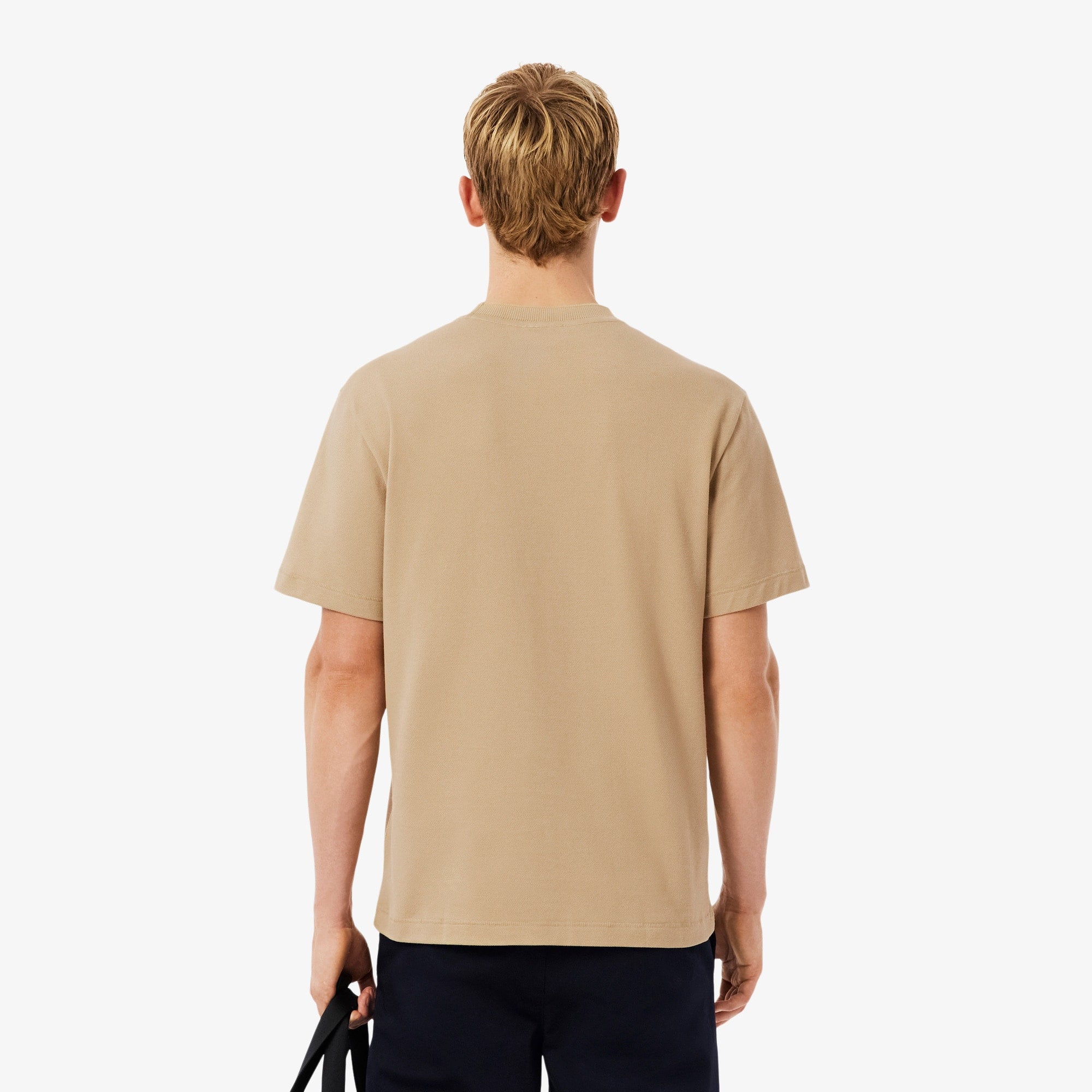 Men's Ribbed Neck Petit Piqué T-Shirt - Beige
