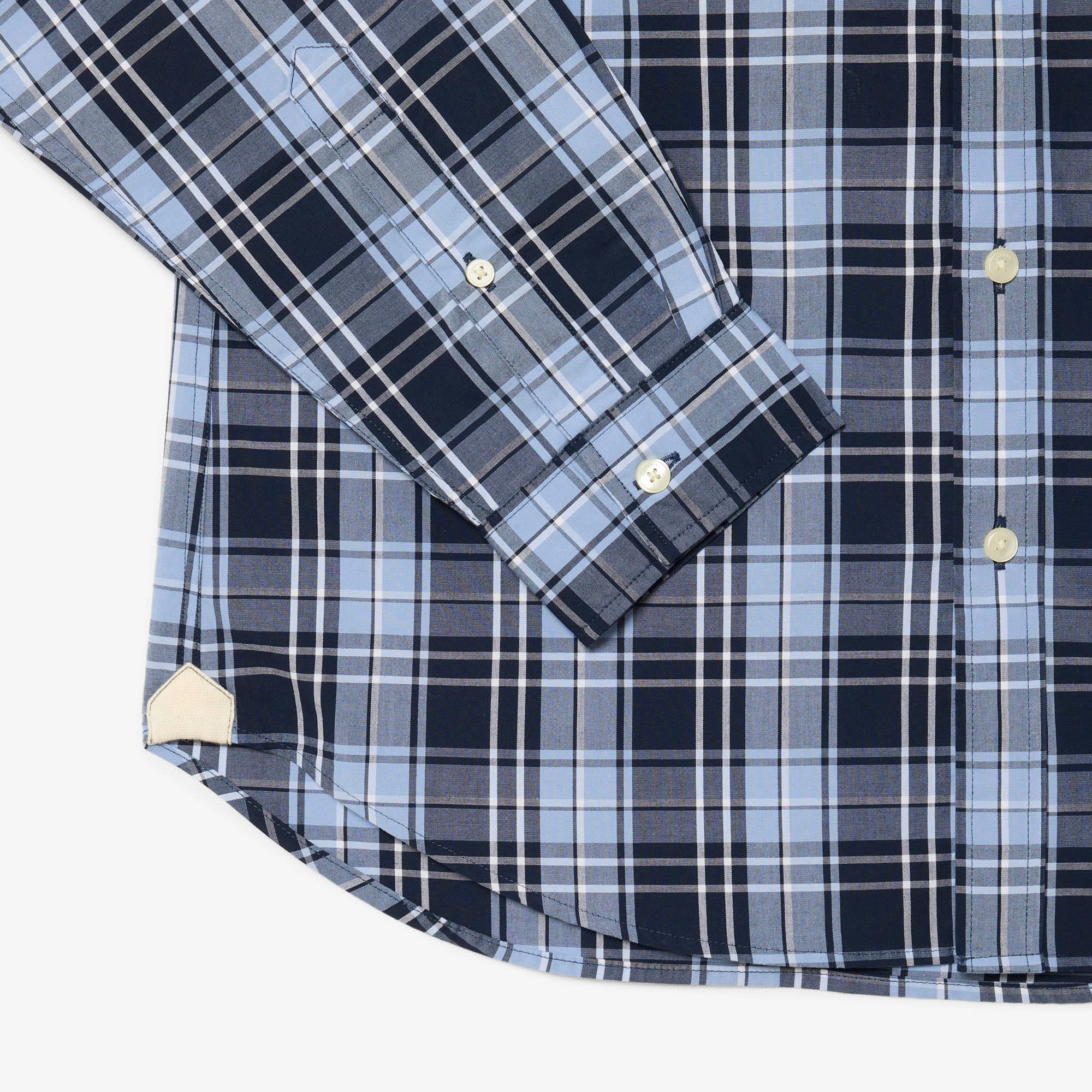 Slim Fit Gingham Print Stretch Poplin Shirt - Bleu Clair / Bleu Marine / Blanc