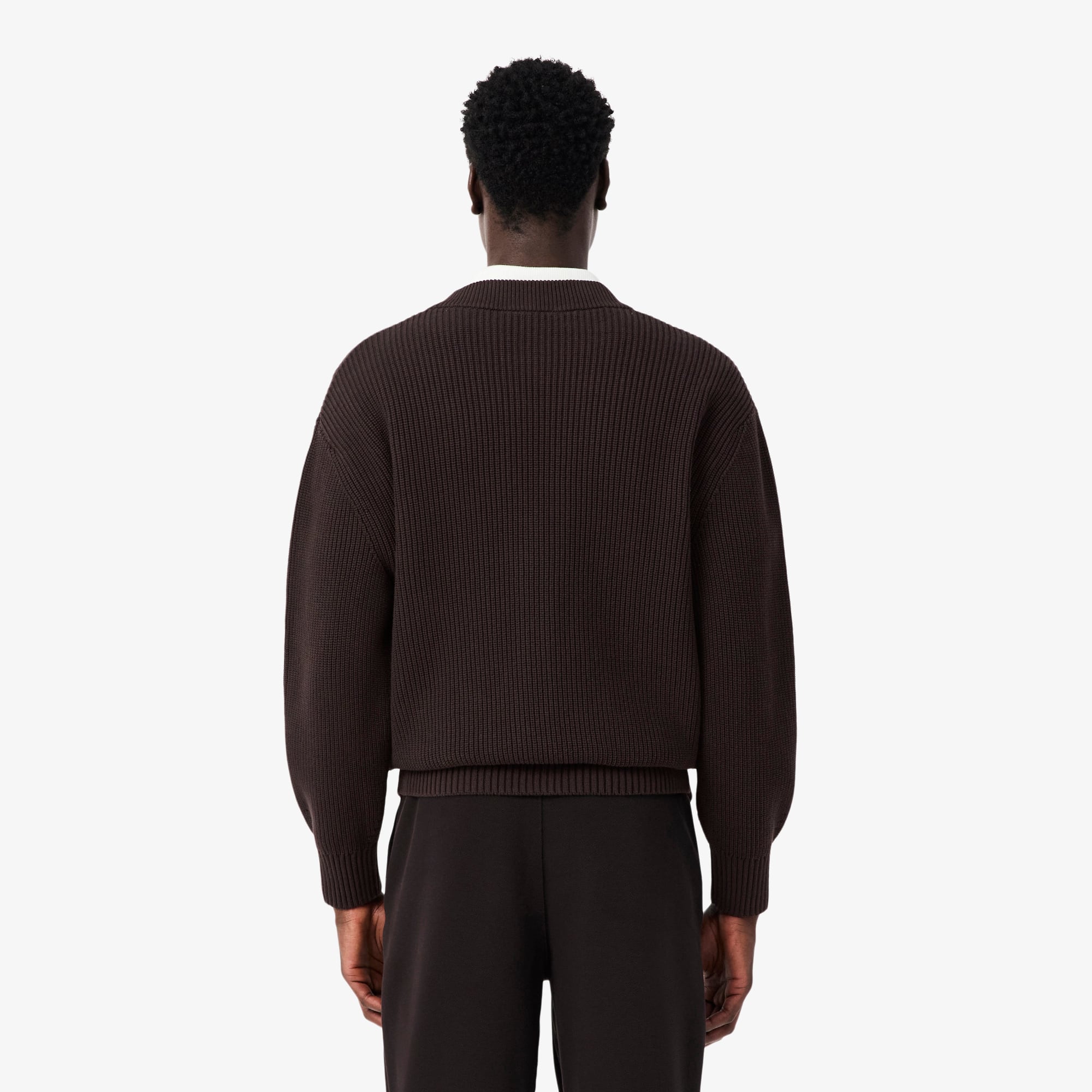 Relaxed Fit Ribbed Cotton Cardigan - Brown