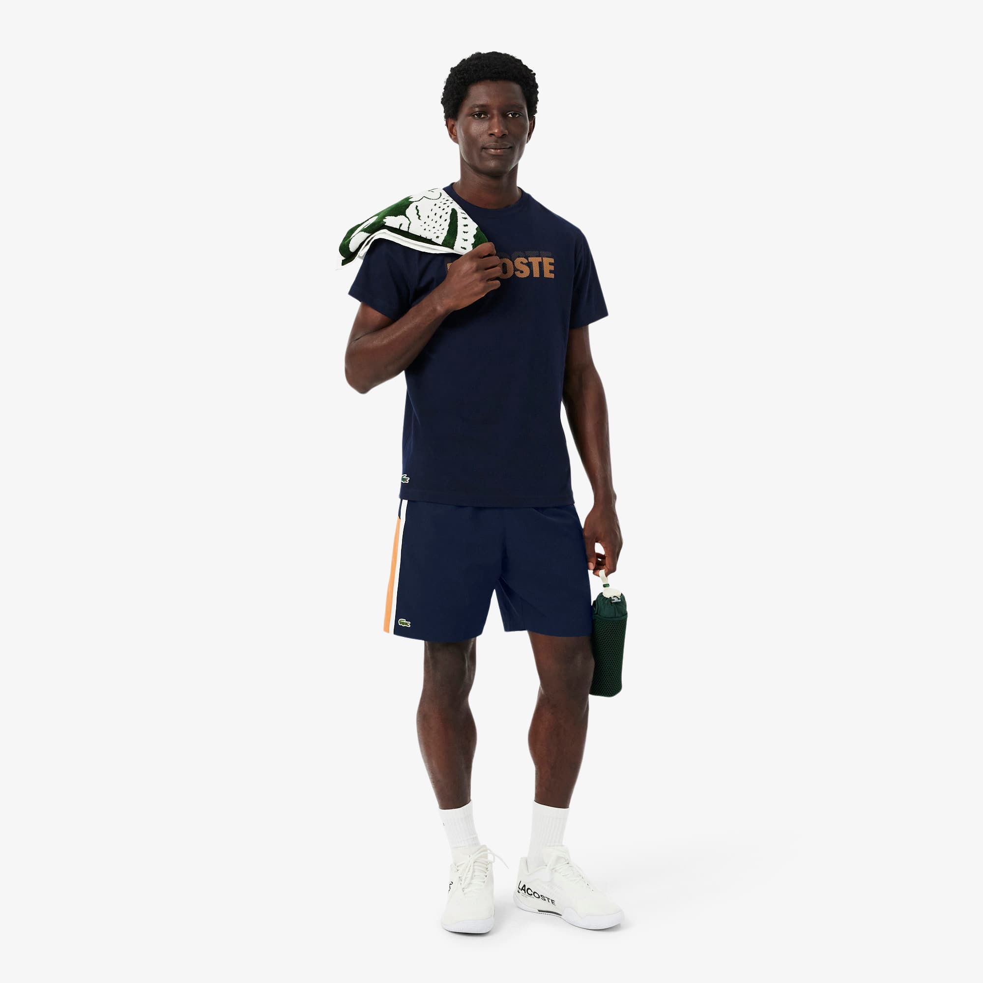 Men's Lightweight Colorblock Stripe Tennis Shorts - Navy Blue / Orange / White