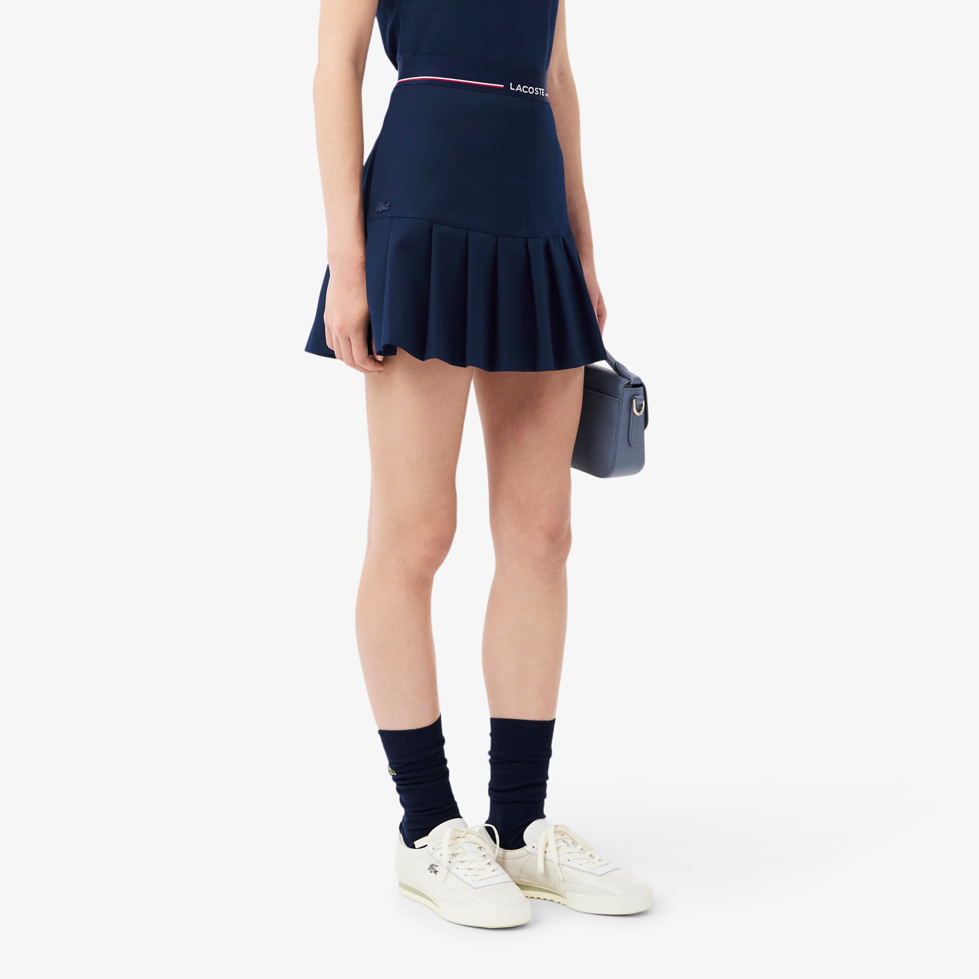 Women's Short Pleated Wool Blend Skirt - Navy Blue