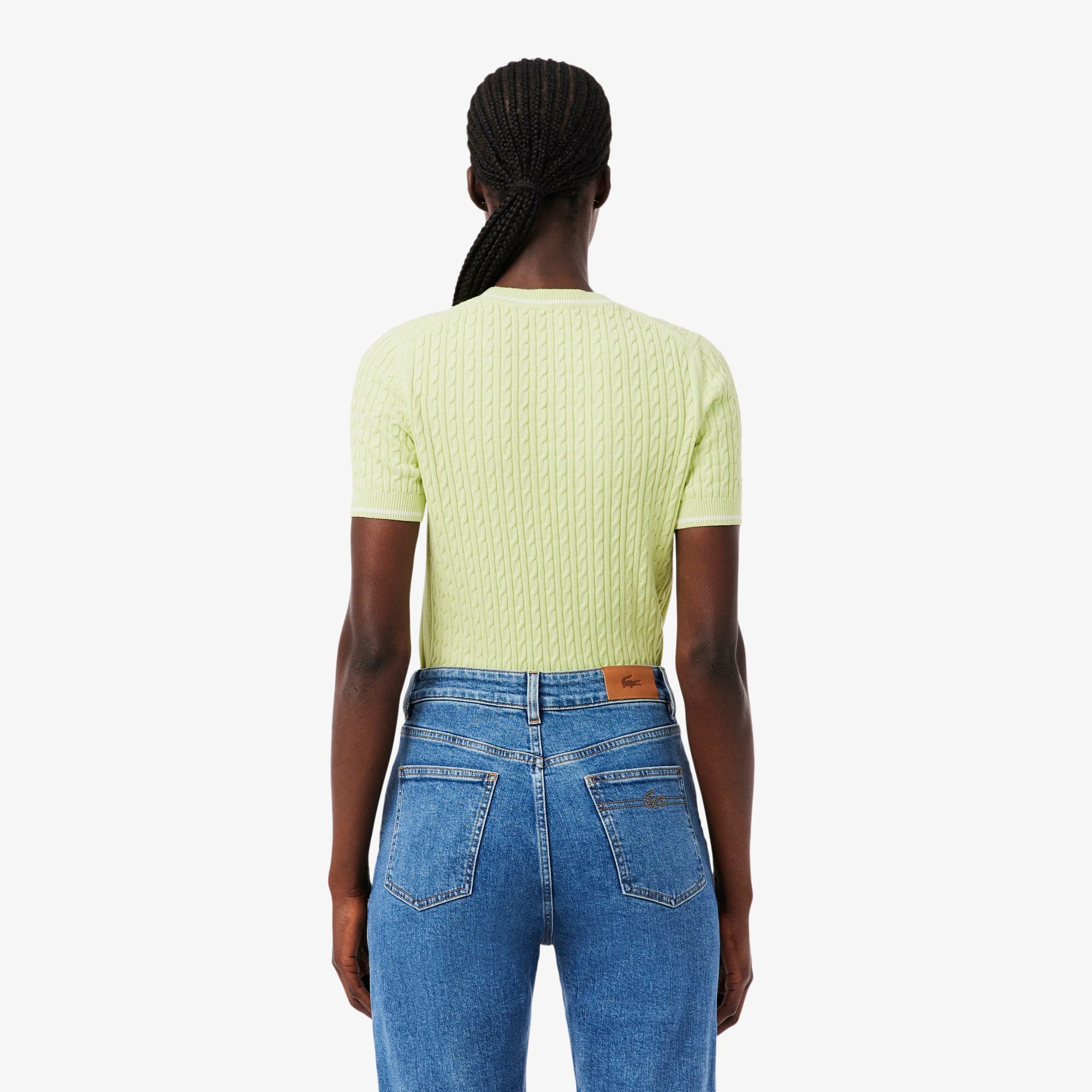 Short Sleeved Cable Knit Sweater - Green