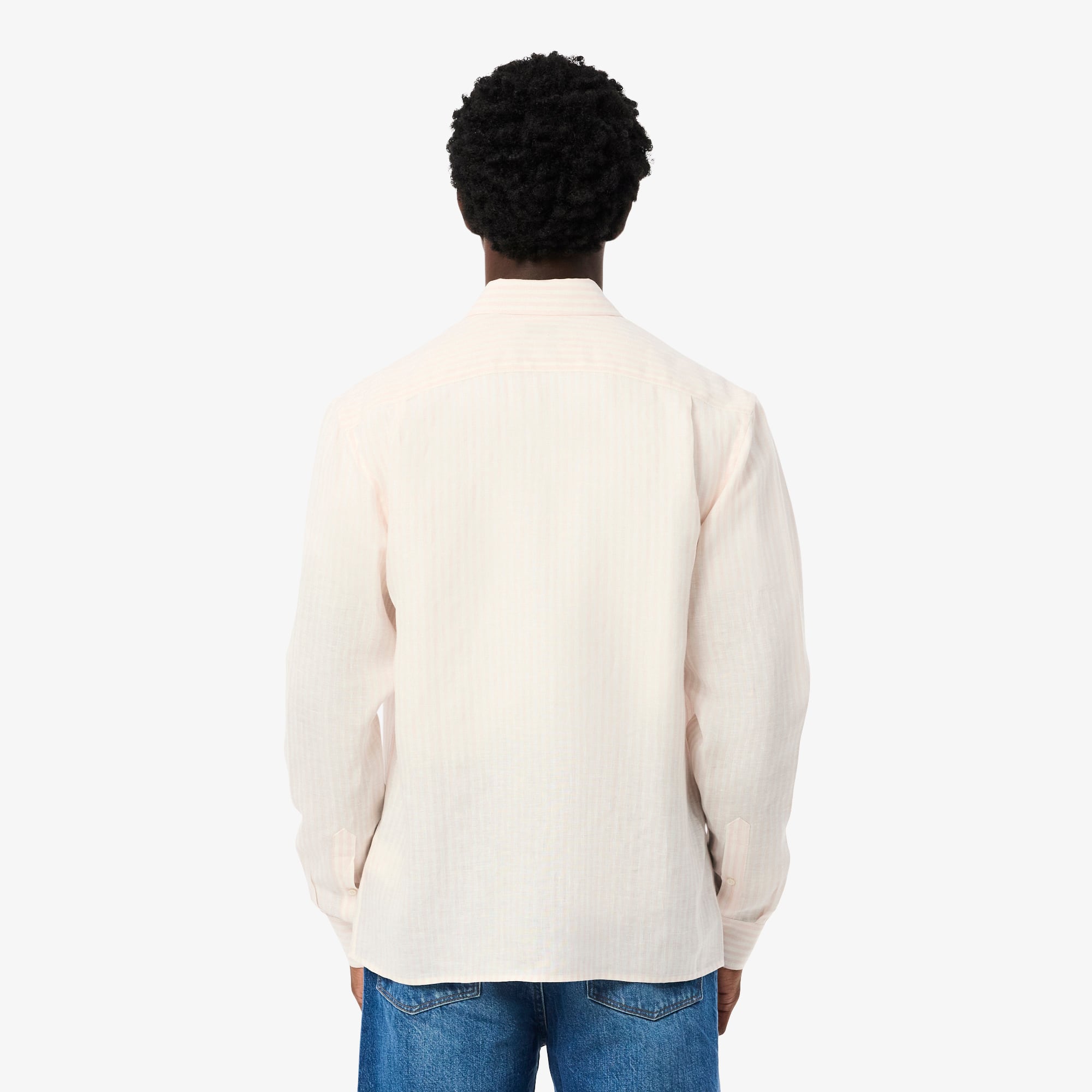 Men's Regular Fit Striped Linen Shirt - White / Light Pink