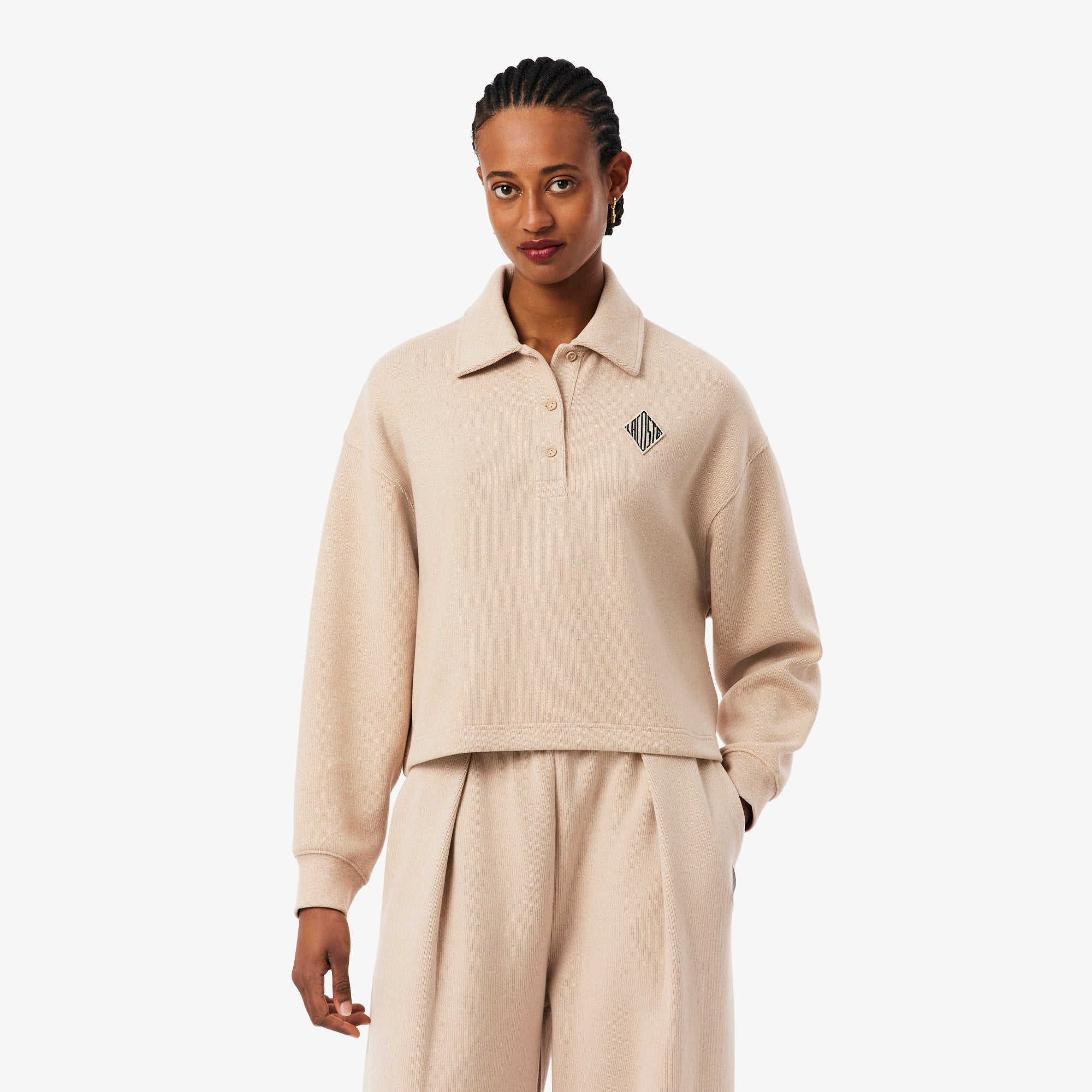 Oversized Ribbed Polo Sweatshirt - Marron