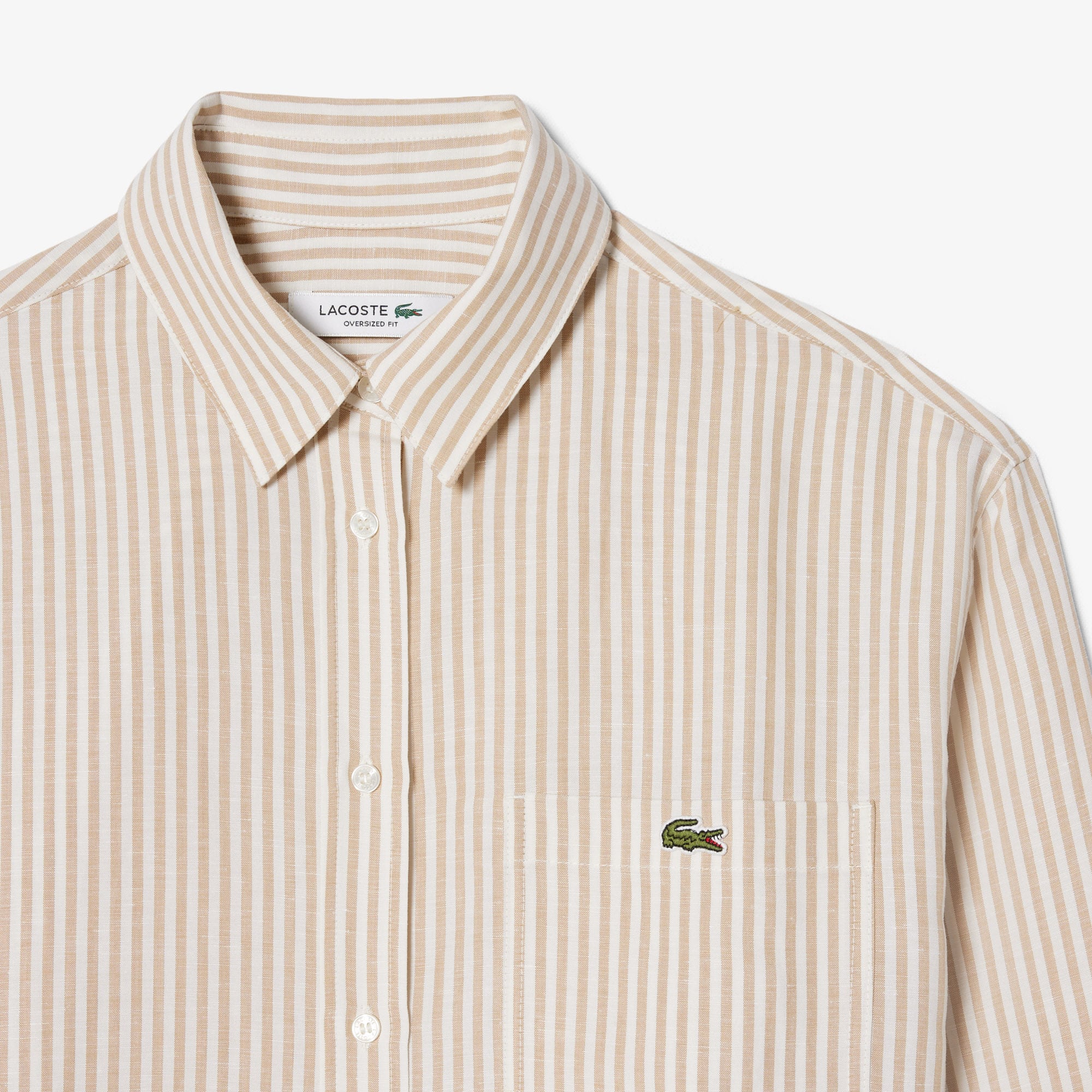 Oversized Linen Blend Shirt - Beige / Blanc