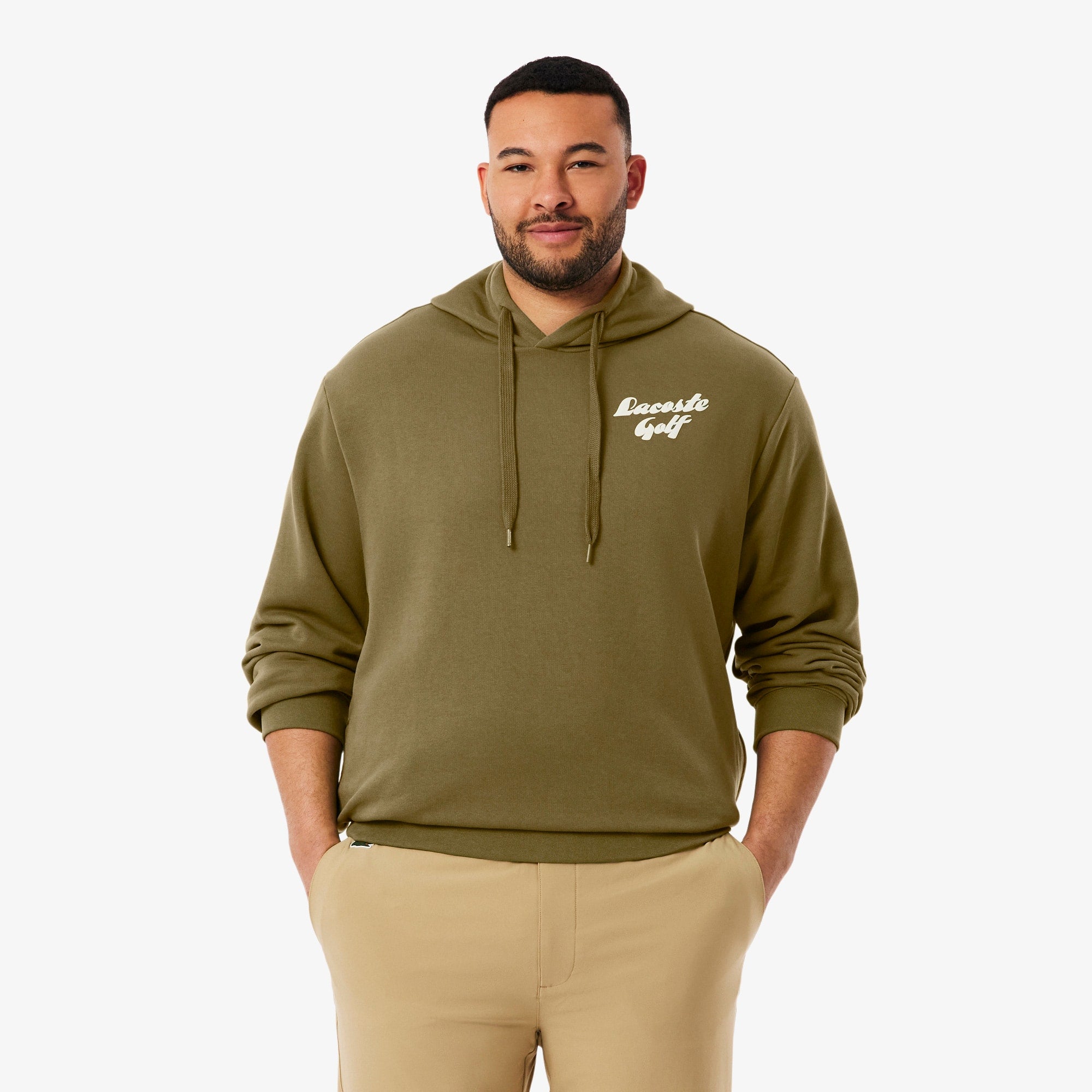 Men's Printed Fleece Golf Hoodie - Khaki Green