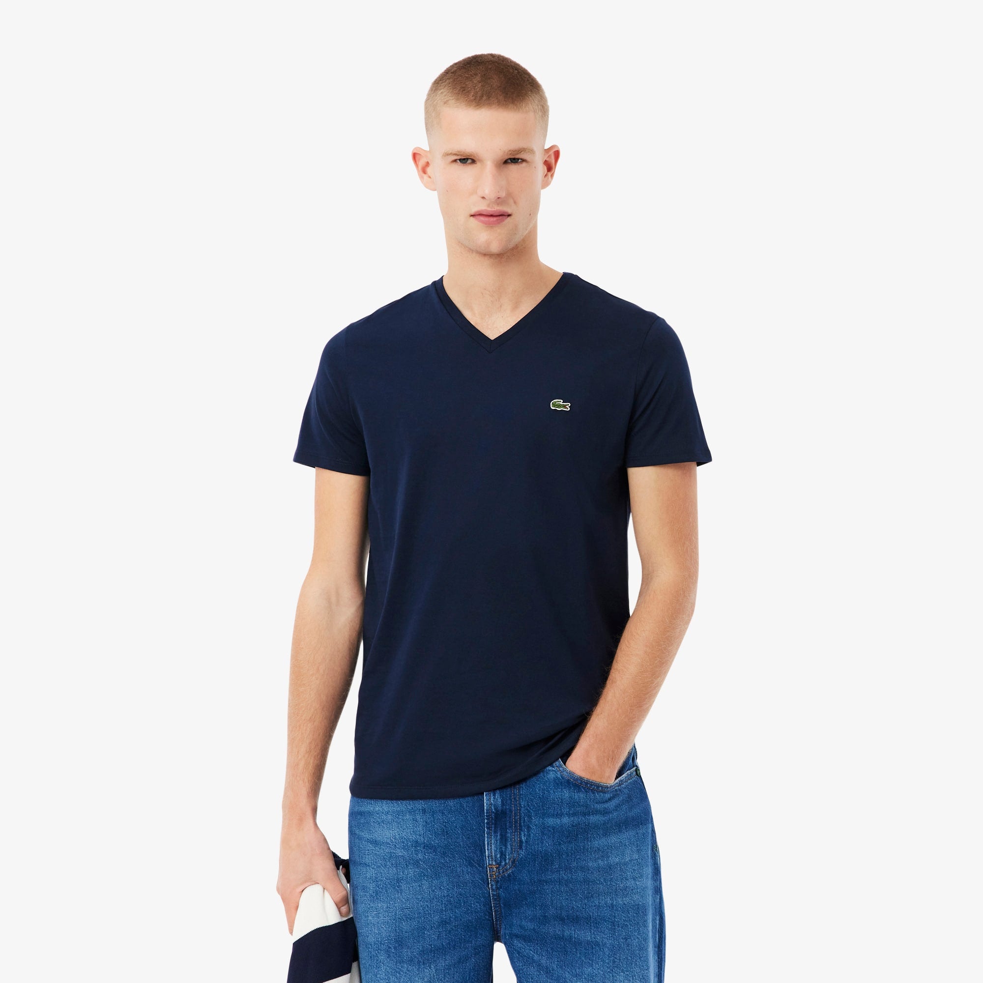 Men's Lightweight Pima Cotton V-Neck T-Shirt - Navy Blue