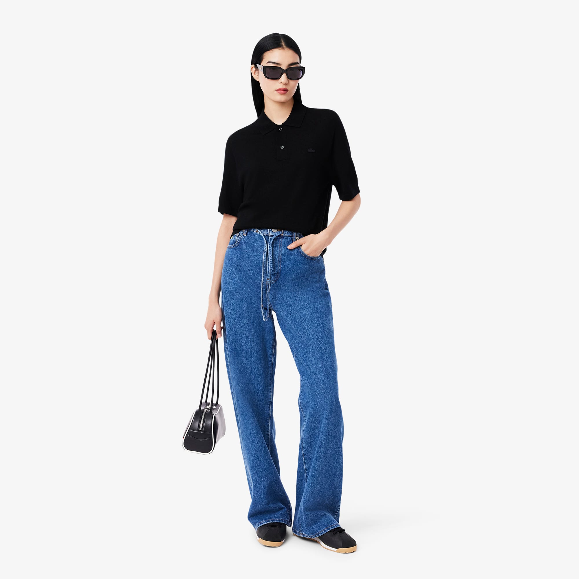 Unisex Short Sleeve Merino Wool Polo Sweater - Black