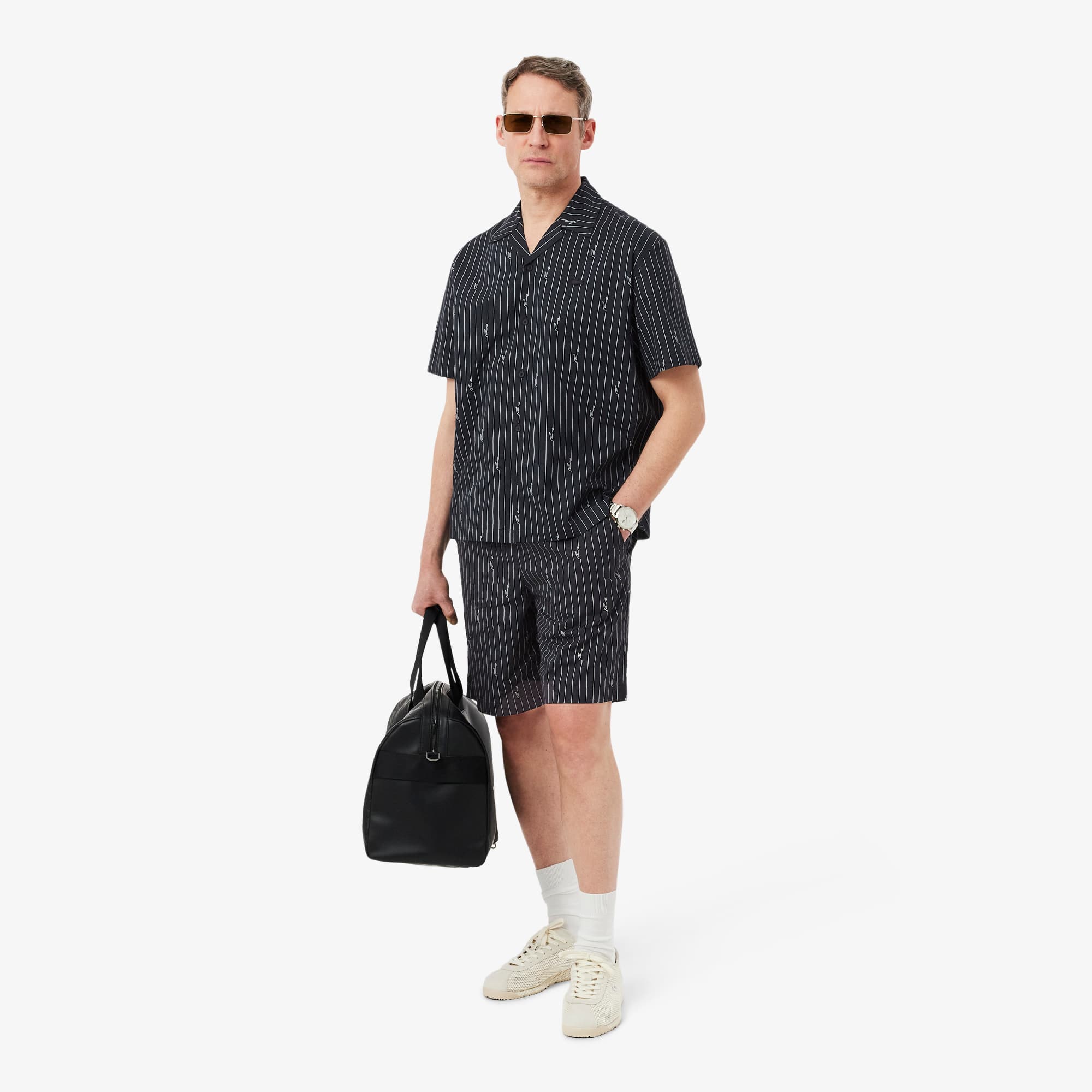 Print Stripe Cotton Shorts - Noir / Blanc