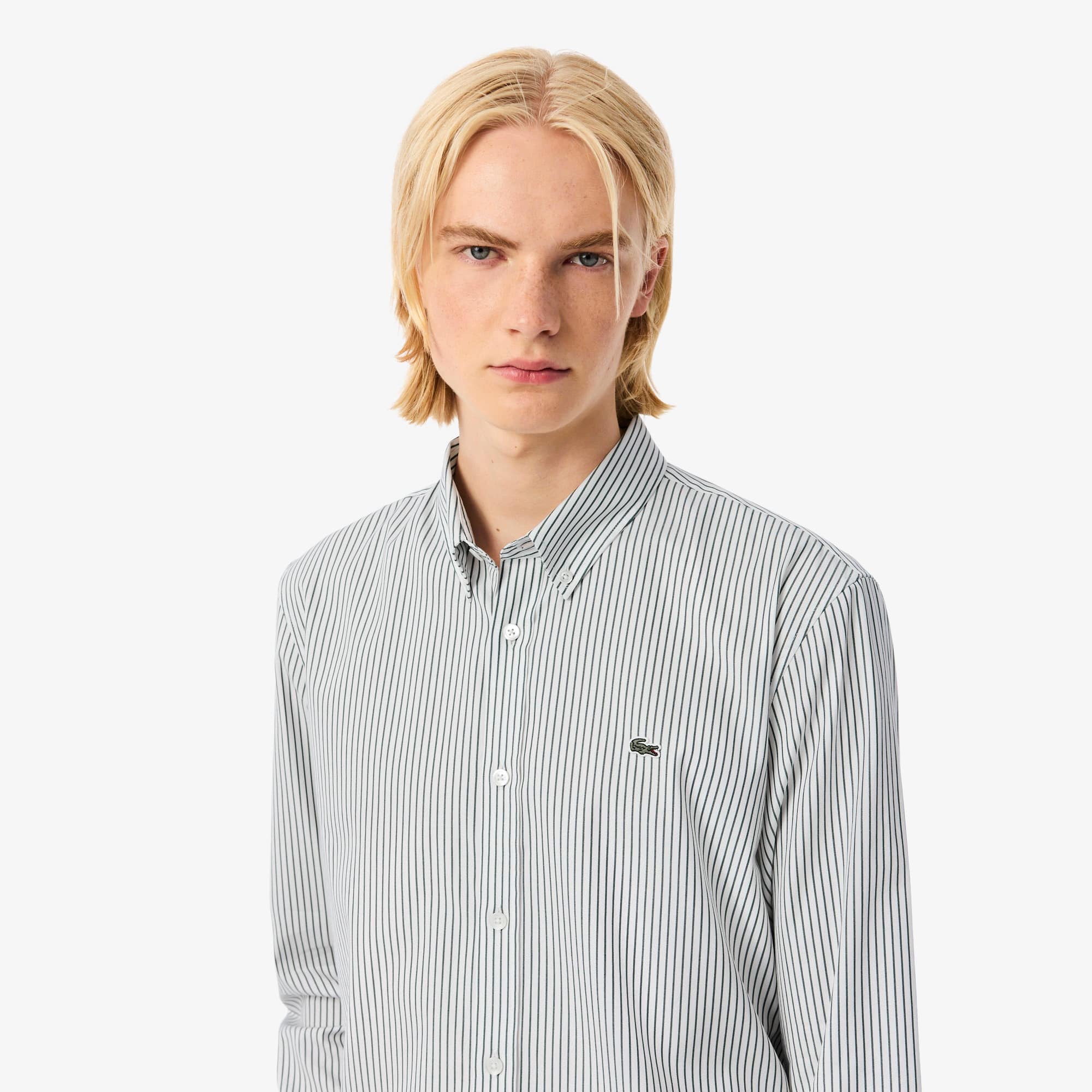 Men's Regular Fit Striped Pinpoint Shirt - White / Green