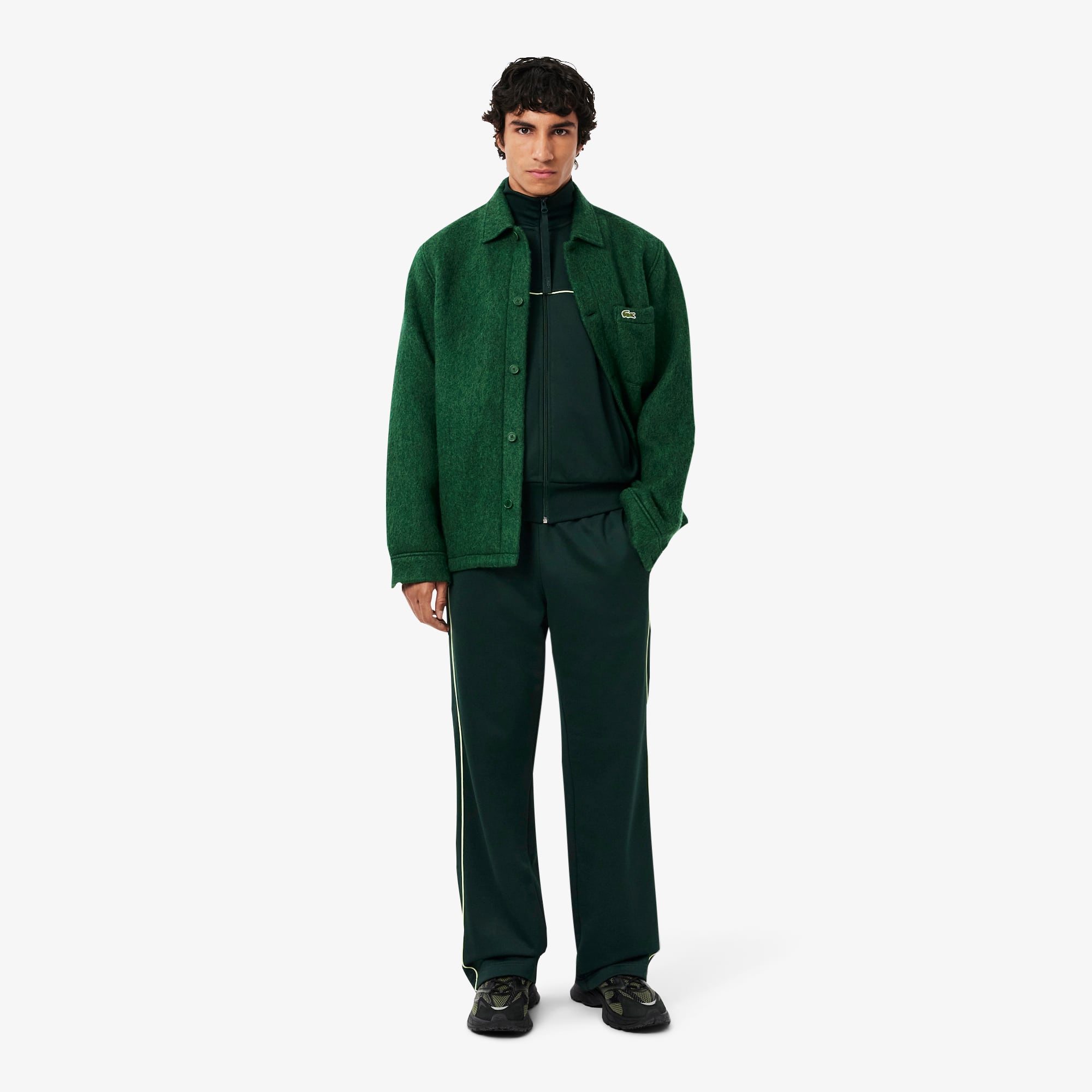 Men's Satin Effect Zip-Up Fleece Sweatshirt - Forest green