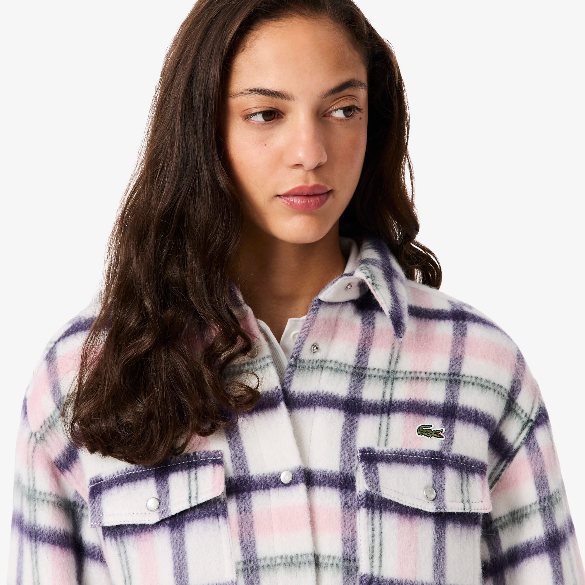 Women's Oversized Quilted Wool Overshirt - White / Purple / Light Pink / Green