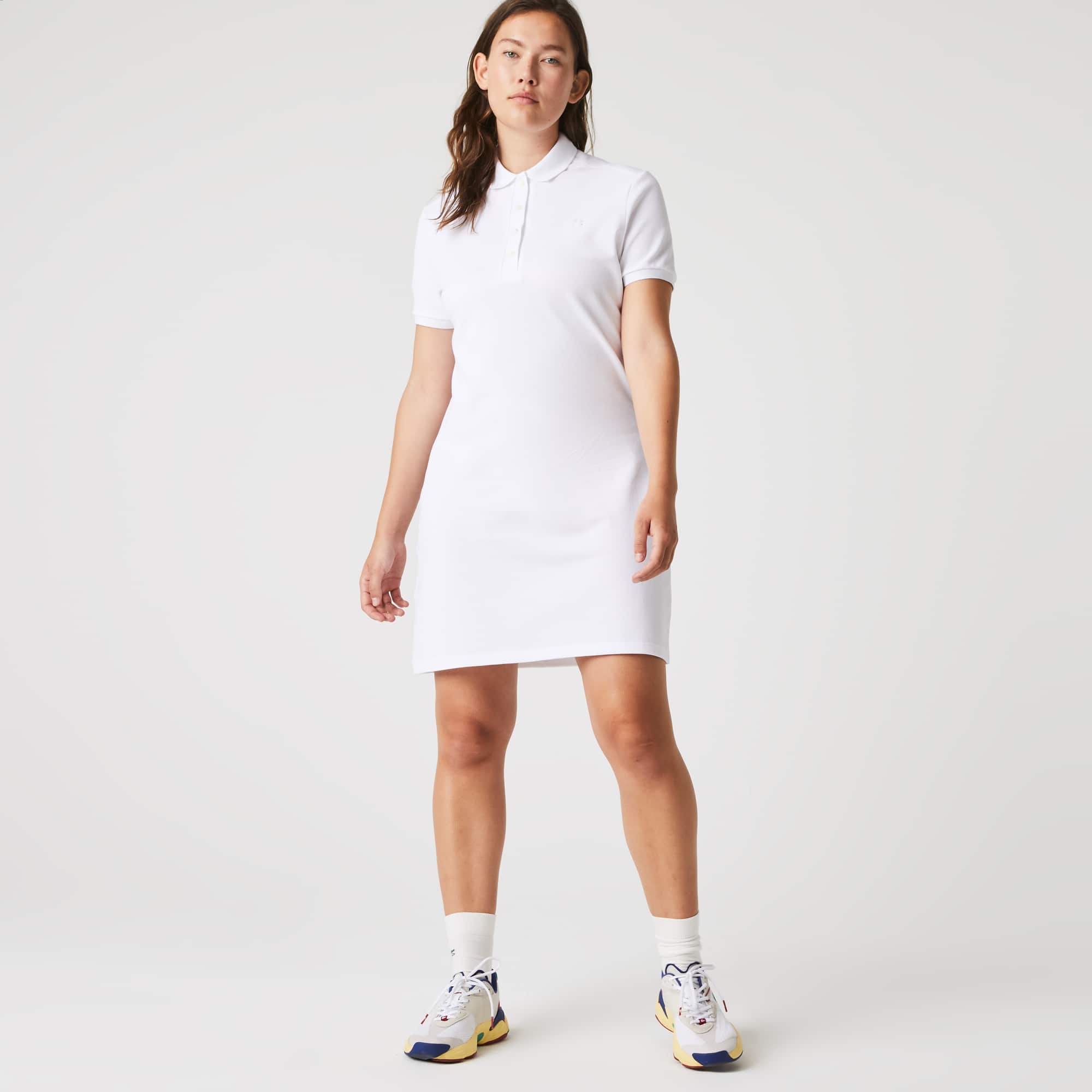 Women's Slim Fit Stretch Mini Piqué Polo Dress - White