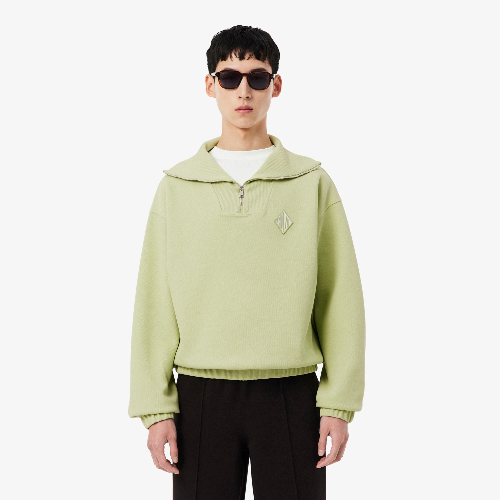 Loose Fit Zipped Neck Piqué Sweatshirt - Green