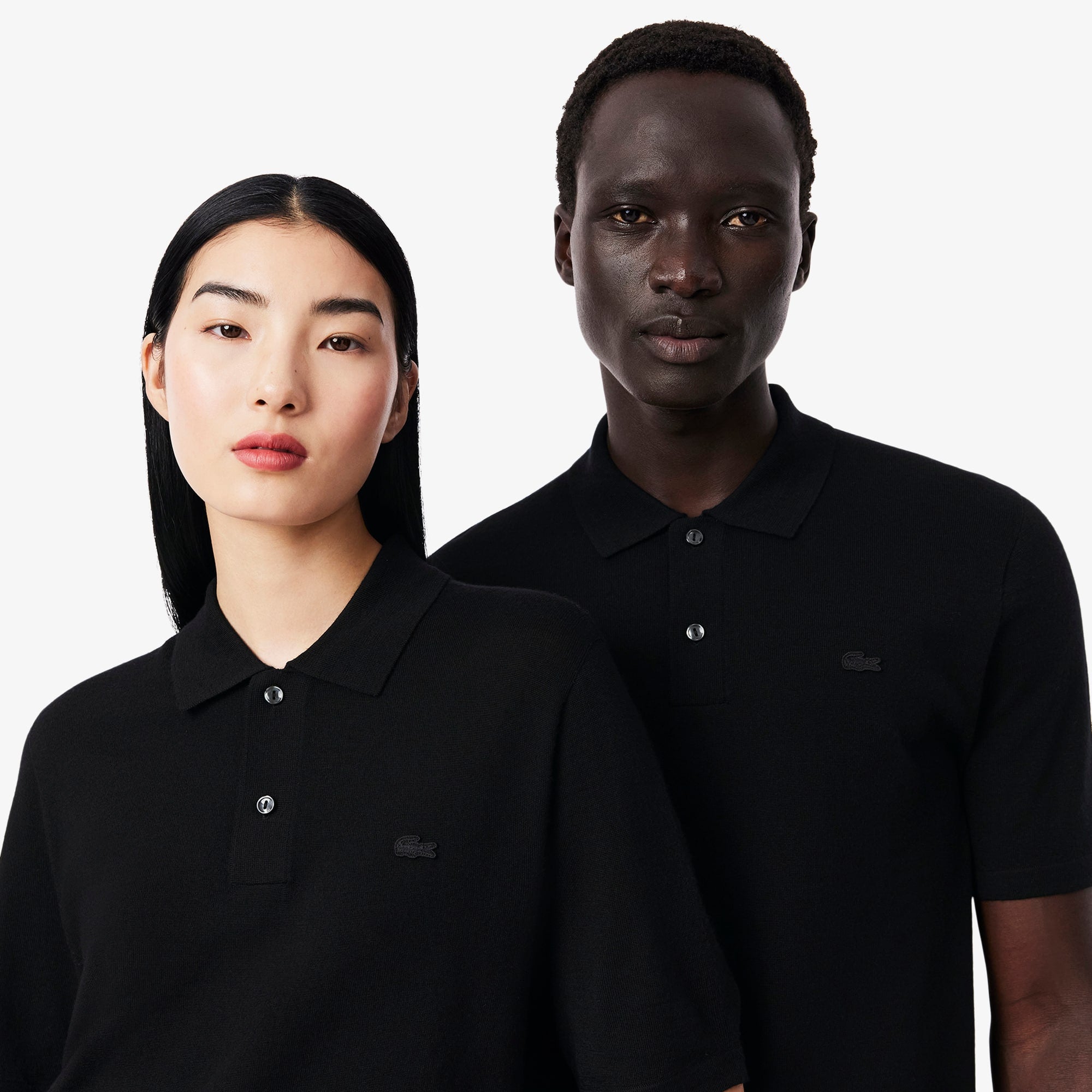 Unisex Short Sleeve Merino Wool Polo Sweater - Black