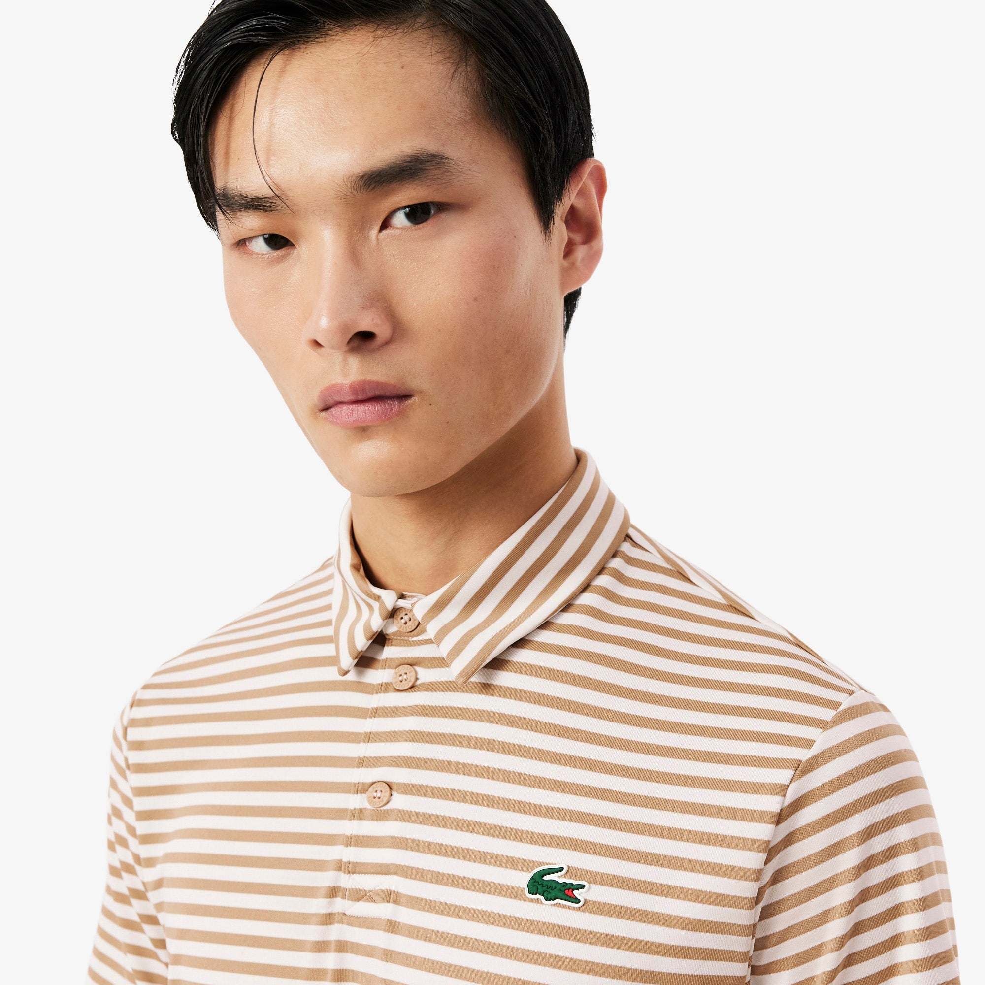 Regular Fit Ultra Dry Striped Golf Polo - Beige / White