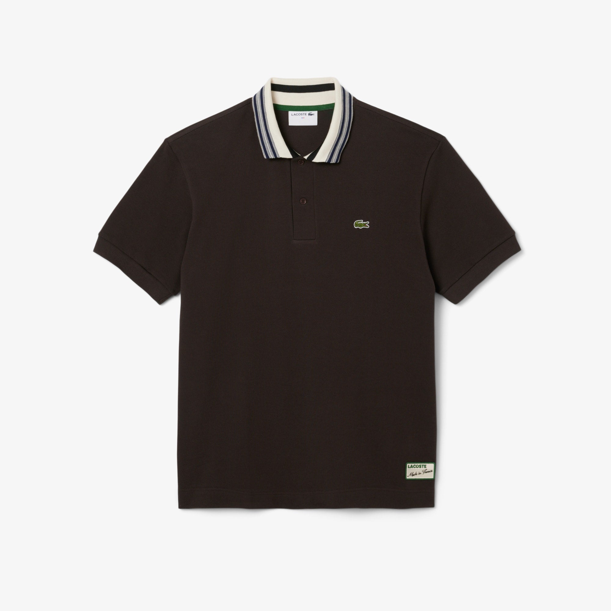Men's Made In France Classic Fit Stripe Collar Polo - Brown