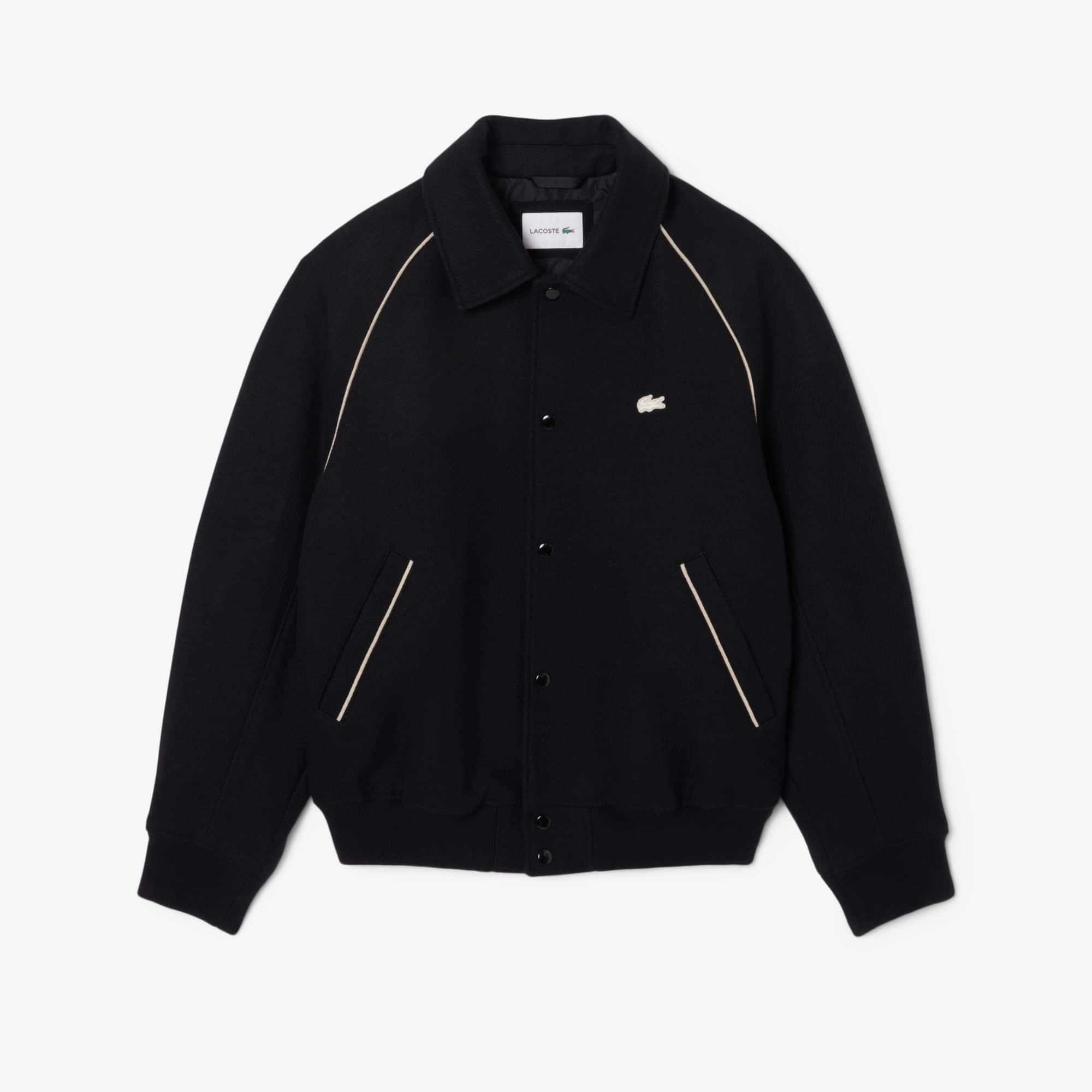 Men's Badge Accent Wool Varsity Jacket - Black