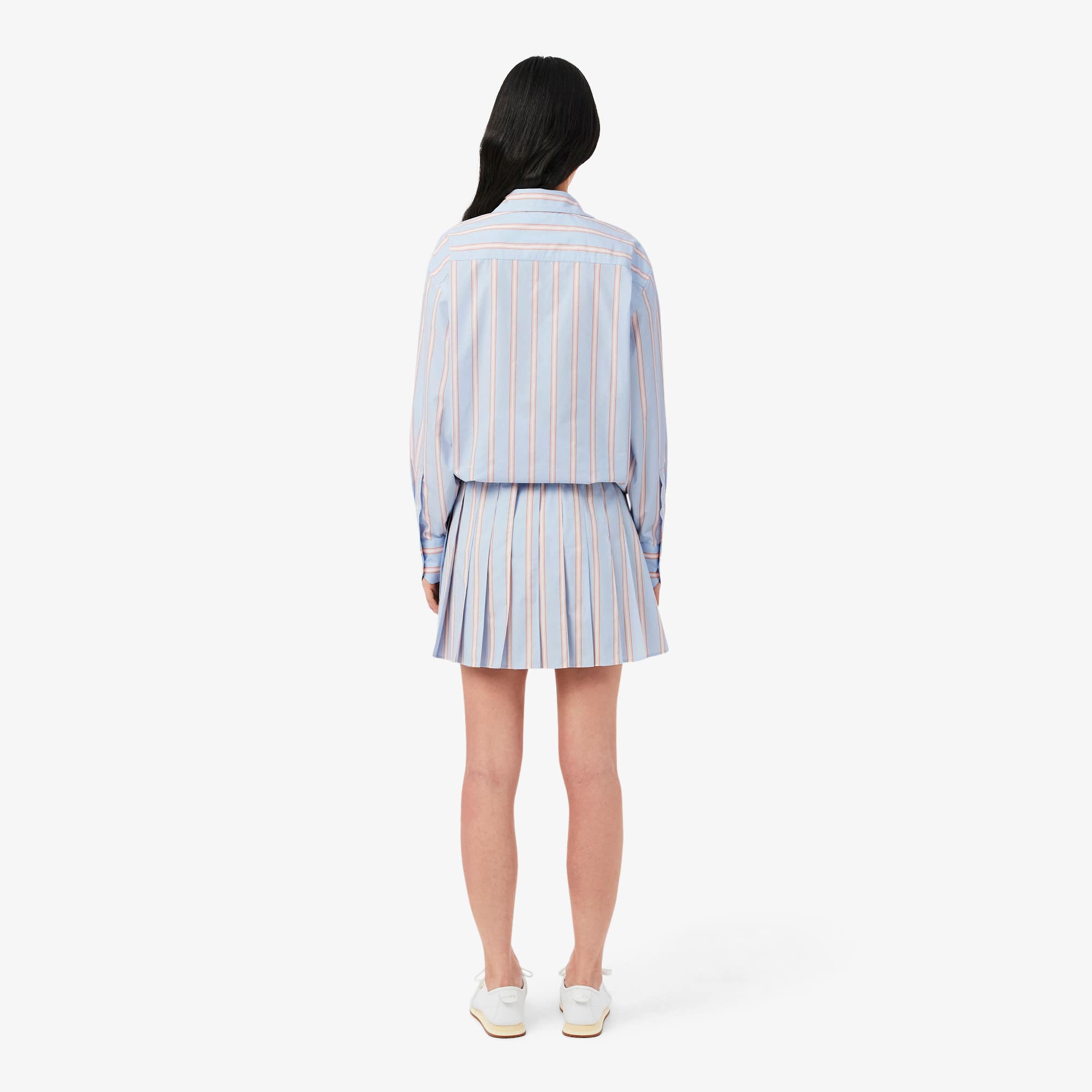 Poplin Short Striped Pleated Skirt - Bleu Clair / Rose / Blanc / Noir