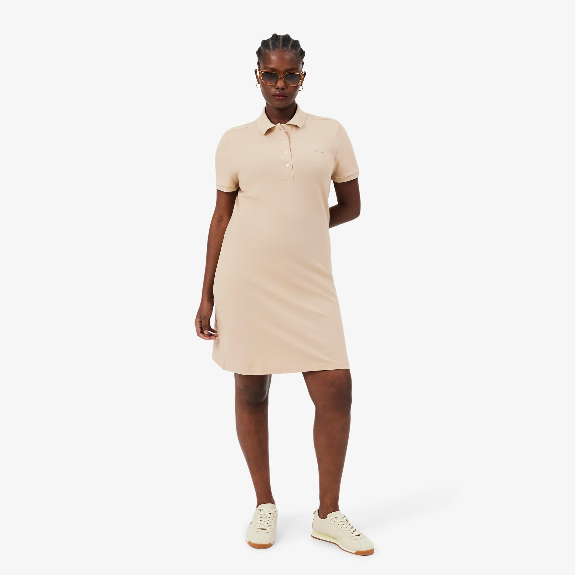 Women's Slim Fit Stretch Mini Piqué Polo Dress - Beige
