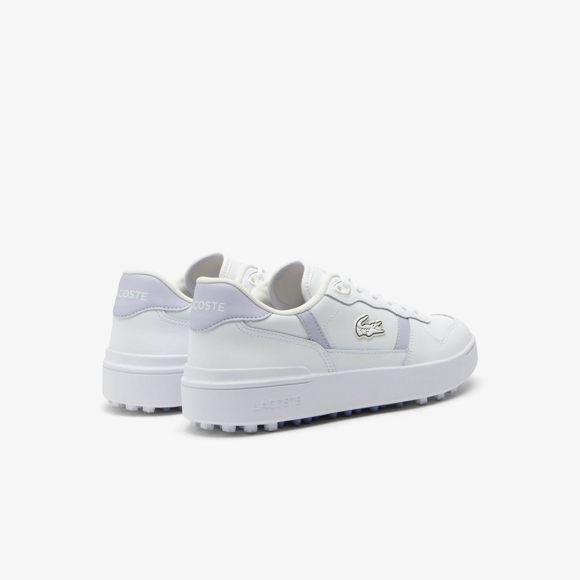Women's T-Clip Golf Leather Golf Shoes - WHT/LT PURP