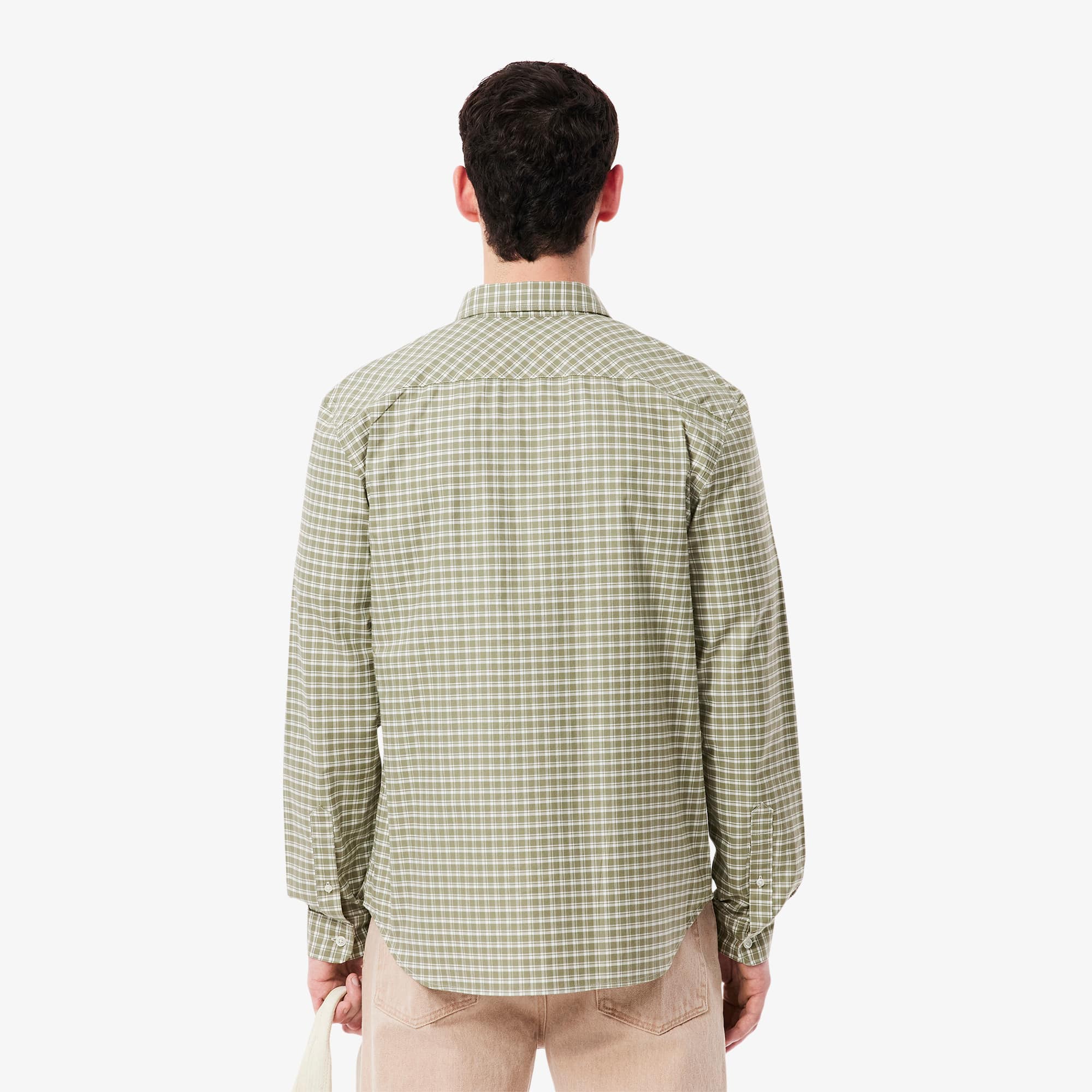 Men's Regular Fit Stretch Plaid Shirt - White / Khaki Green