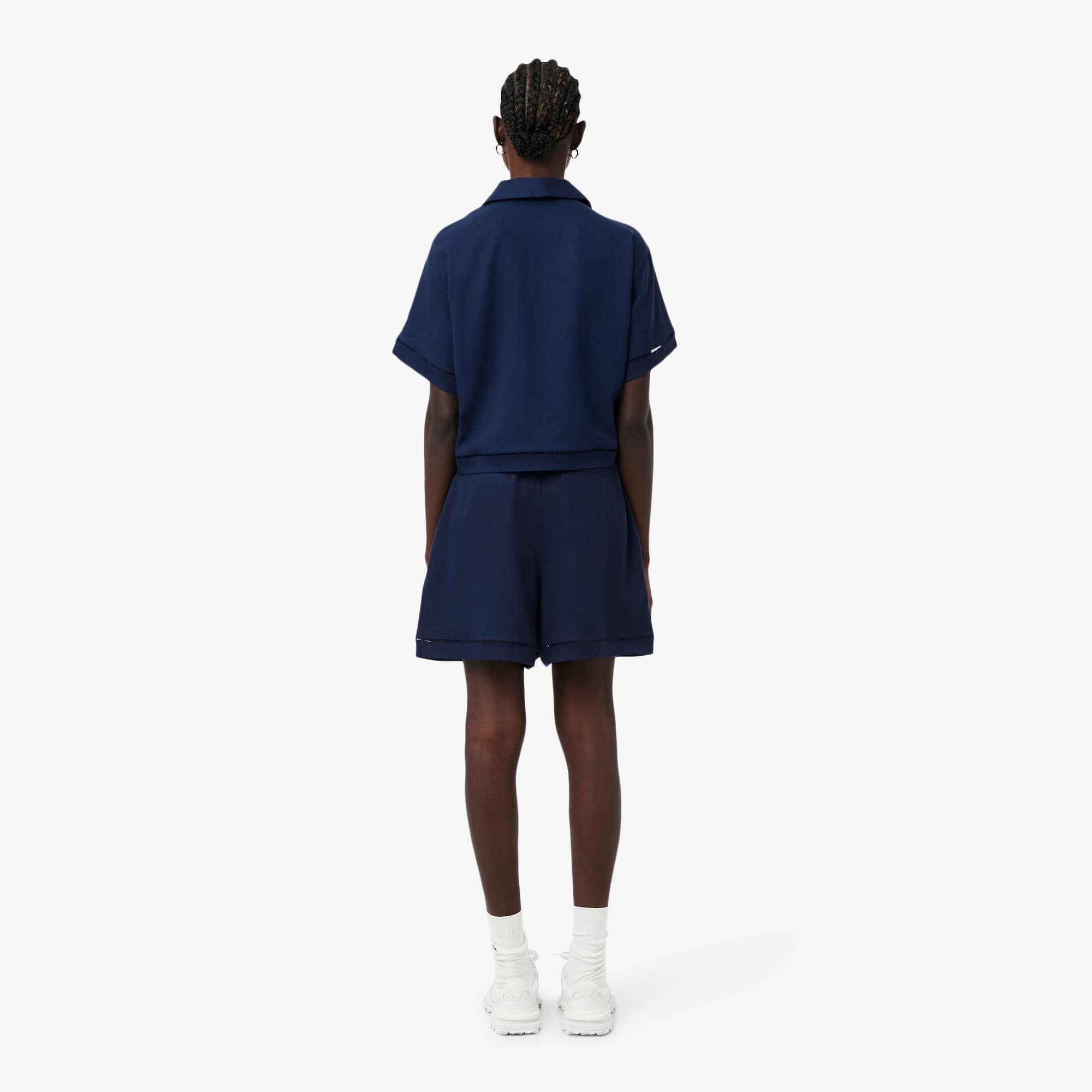 Oversized Fluid Linen Blend Bermuda Shorts - Navy Blue