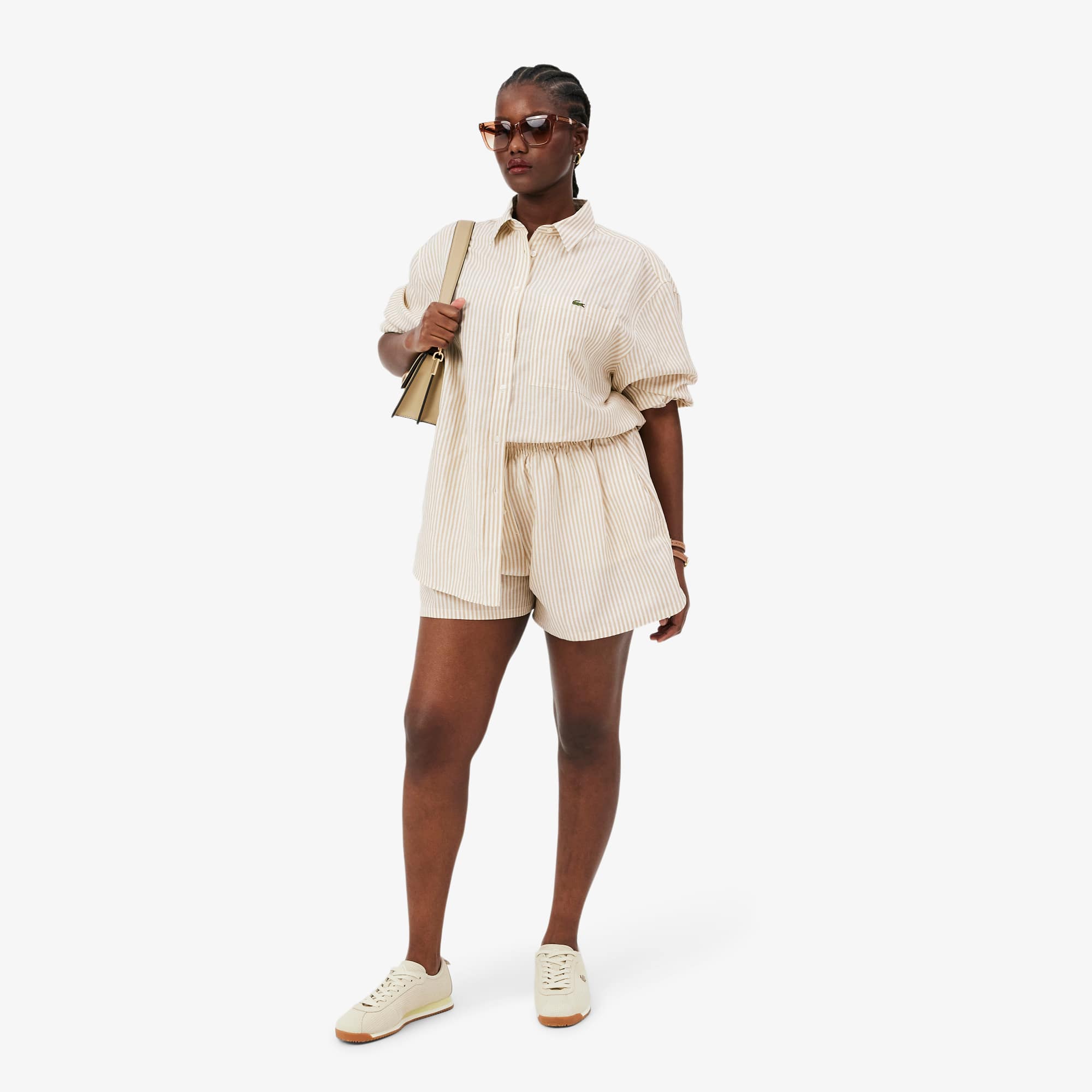 Oversized Linen Blend Shorts - Beige / Blanc