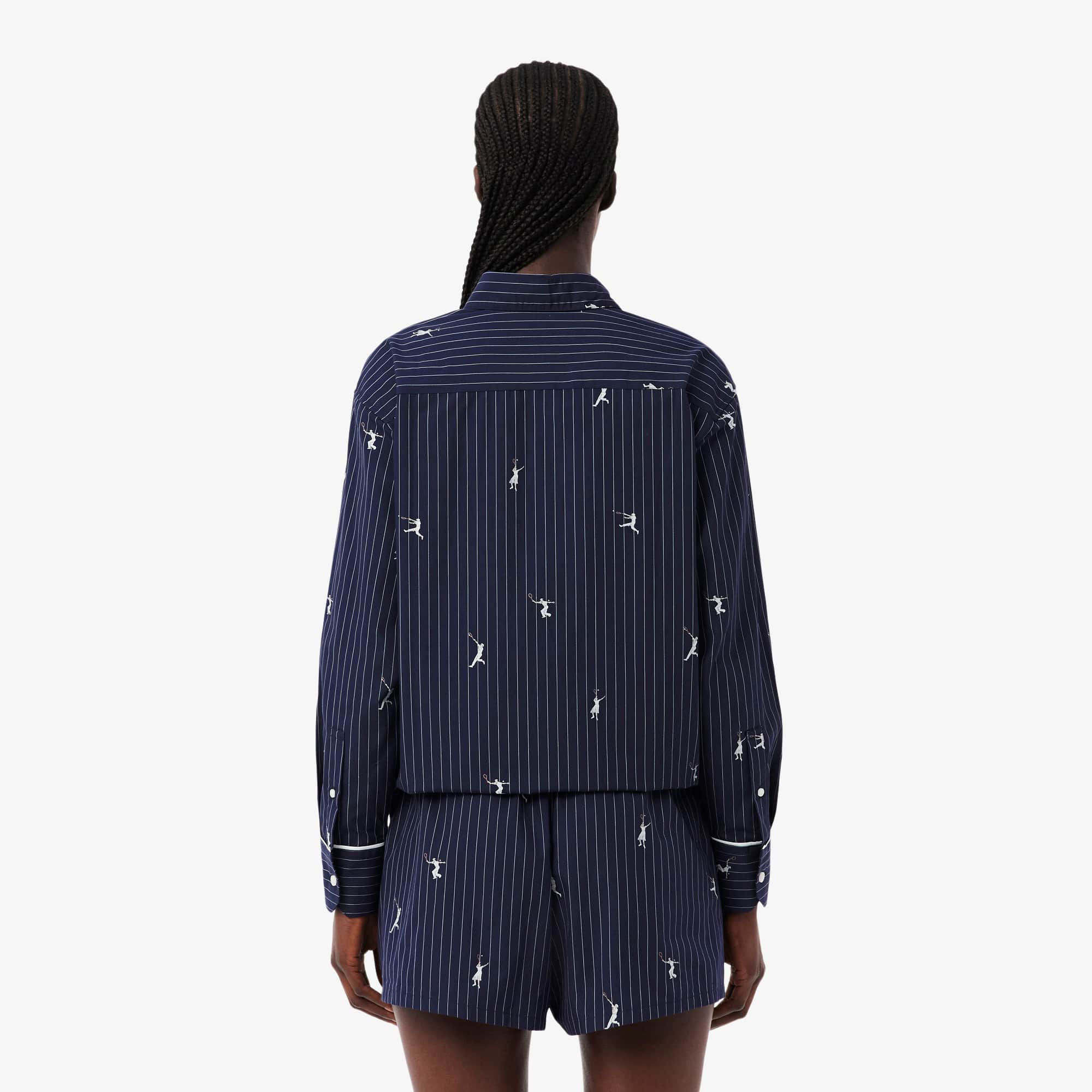 Oversized Shirt with Motifs - Navy Blue / White