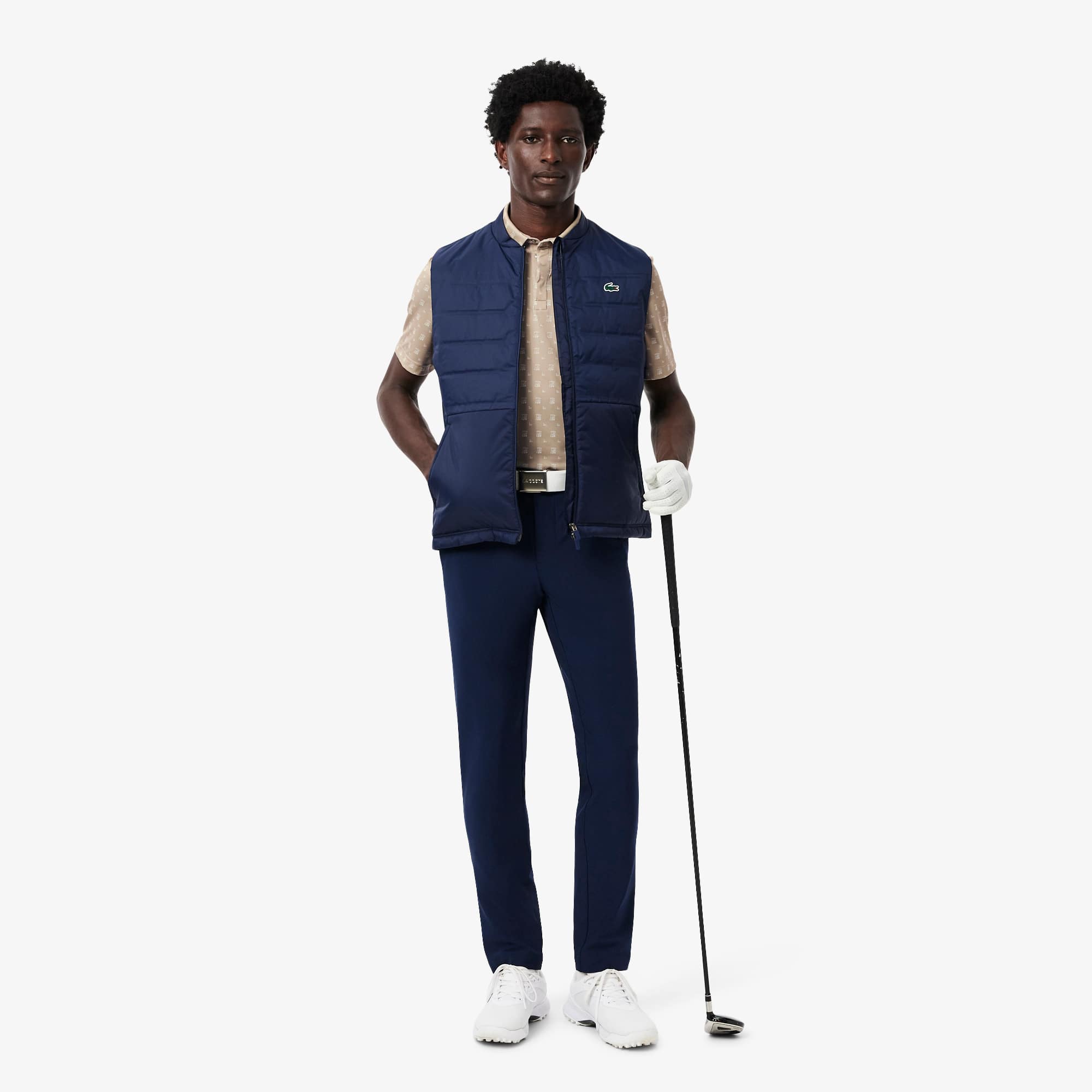Men's Regular Fit UV Protect Golf Polo - Beige / Blanc