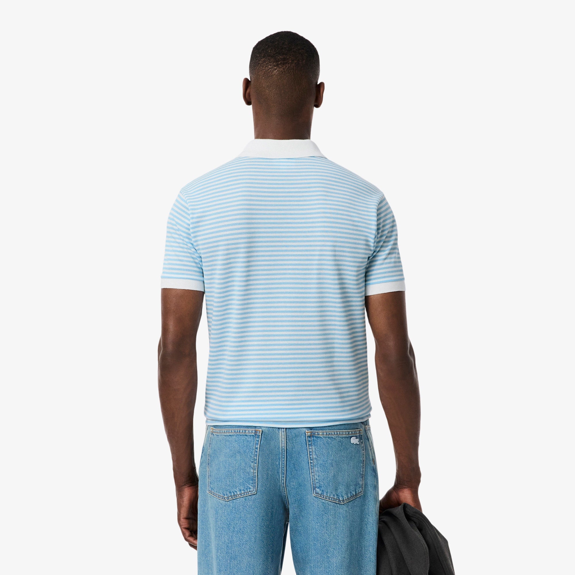 Men's Classic Fit Striped Petit Piqué Polo - White / Blue
