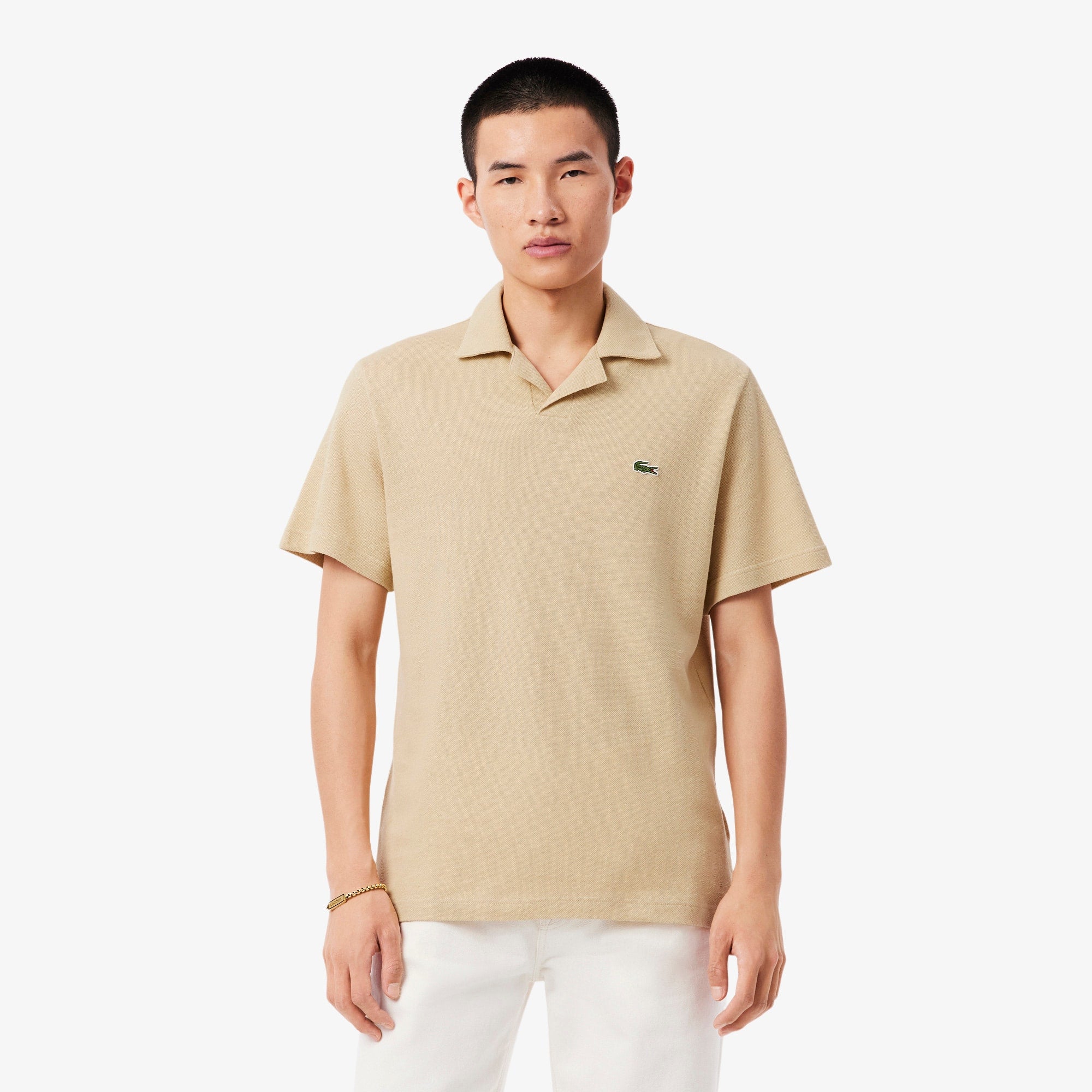 Classic Fit Cotton-Linen Polo - Beige