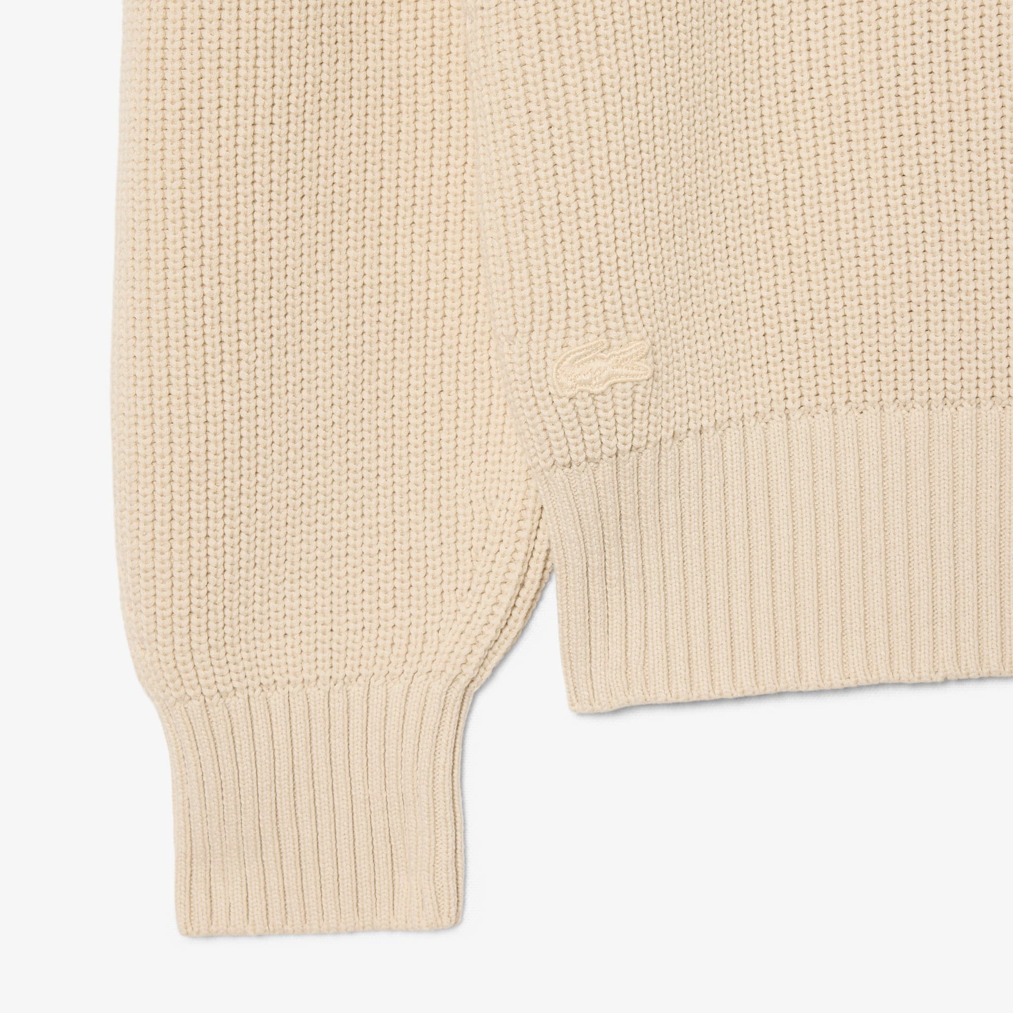 Badge Accent Pearl Rib Polo Collar Sweater - Lemon Beige