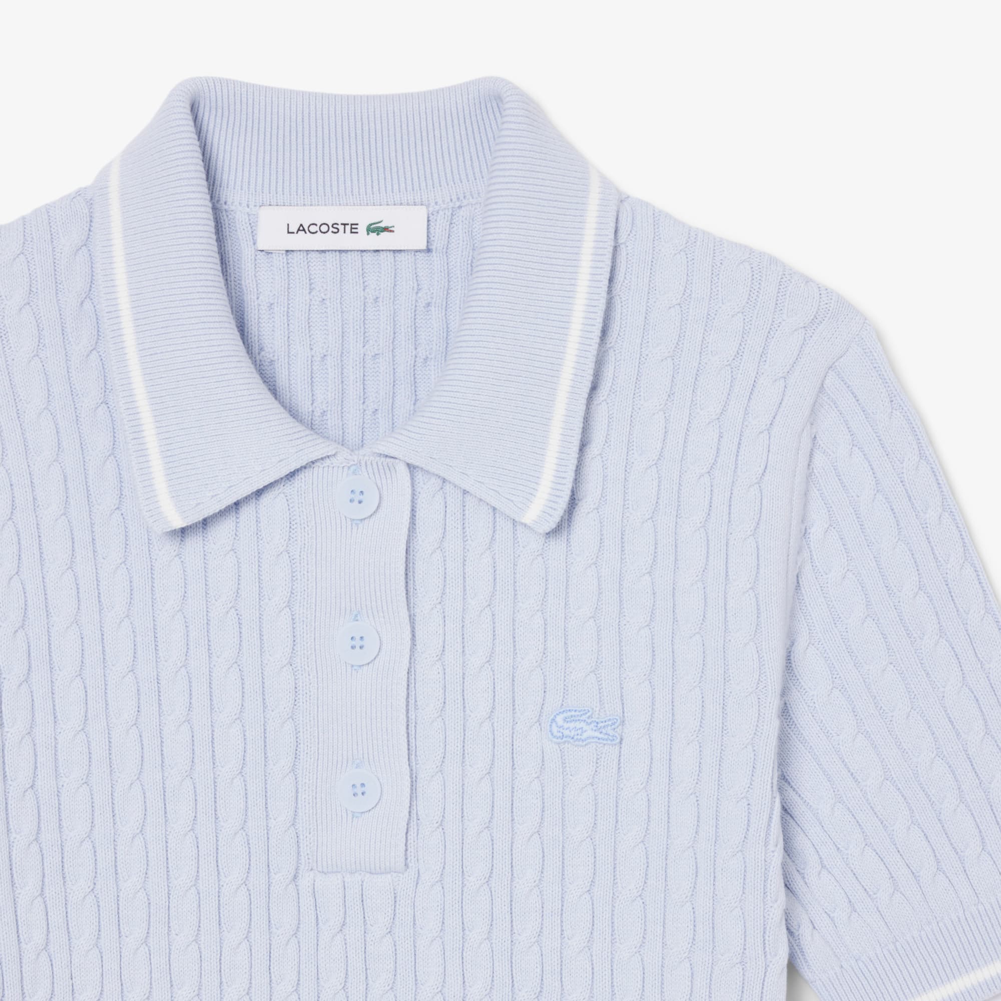 Striped Cable Knit Polo Collar Sweater - Phoenix blue