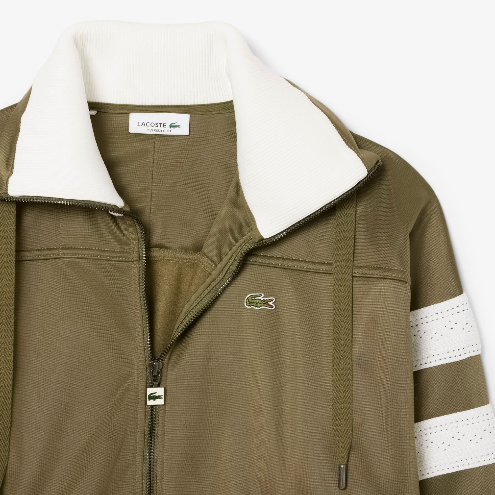 Women's Oversized Pointelle Stripe Satin Sweatshirt - Khaki Green