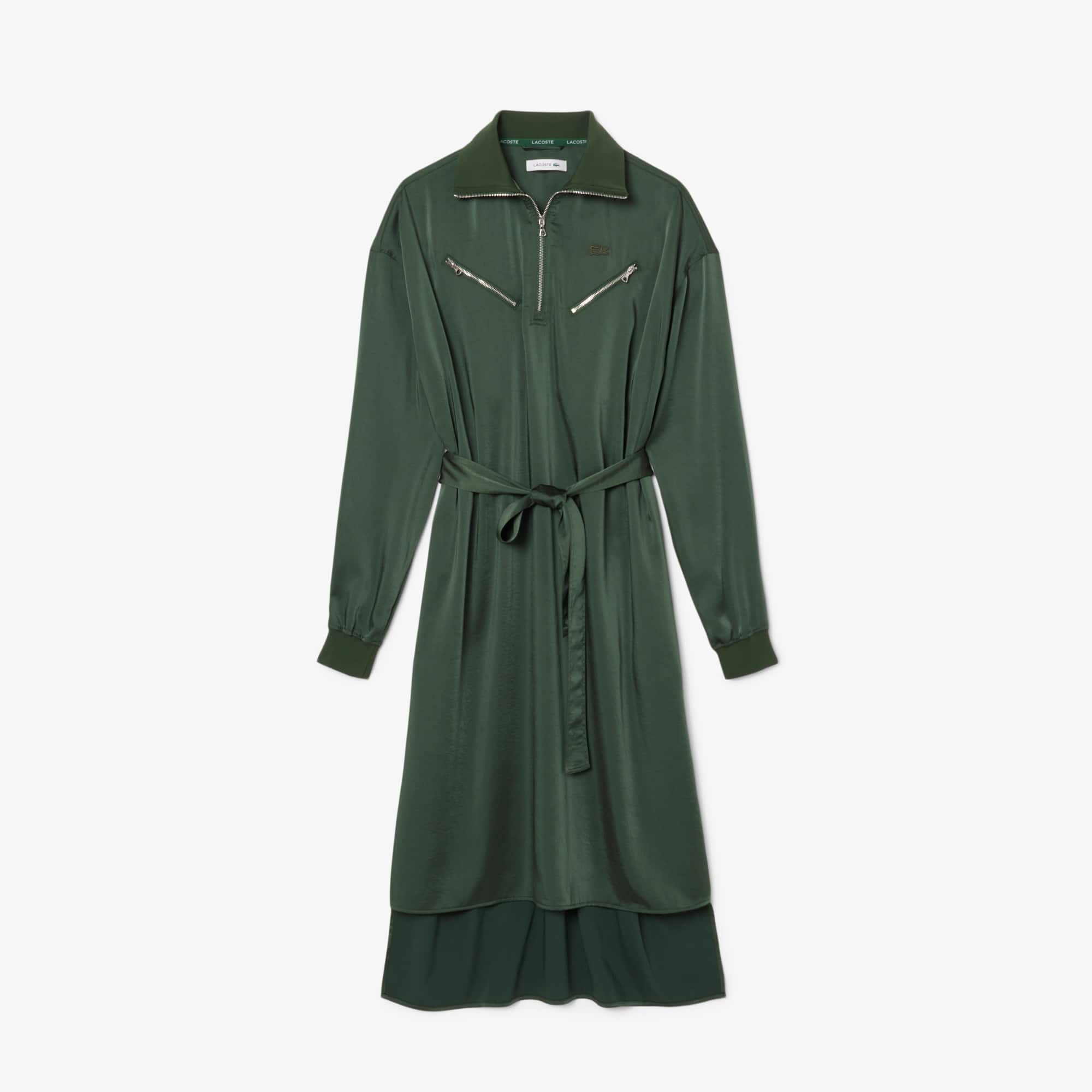 Women's Long Sleeve Belted Dress - Khaki Green
