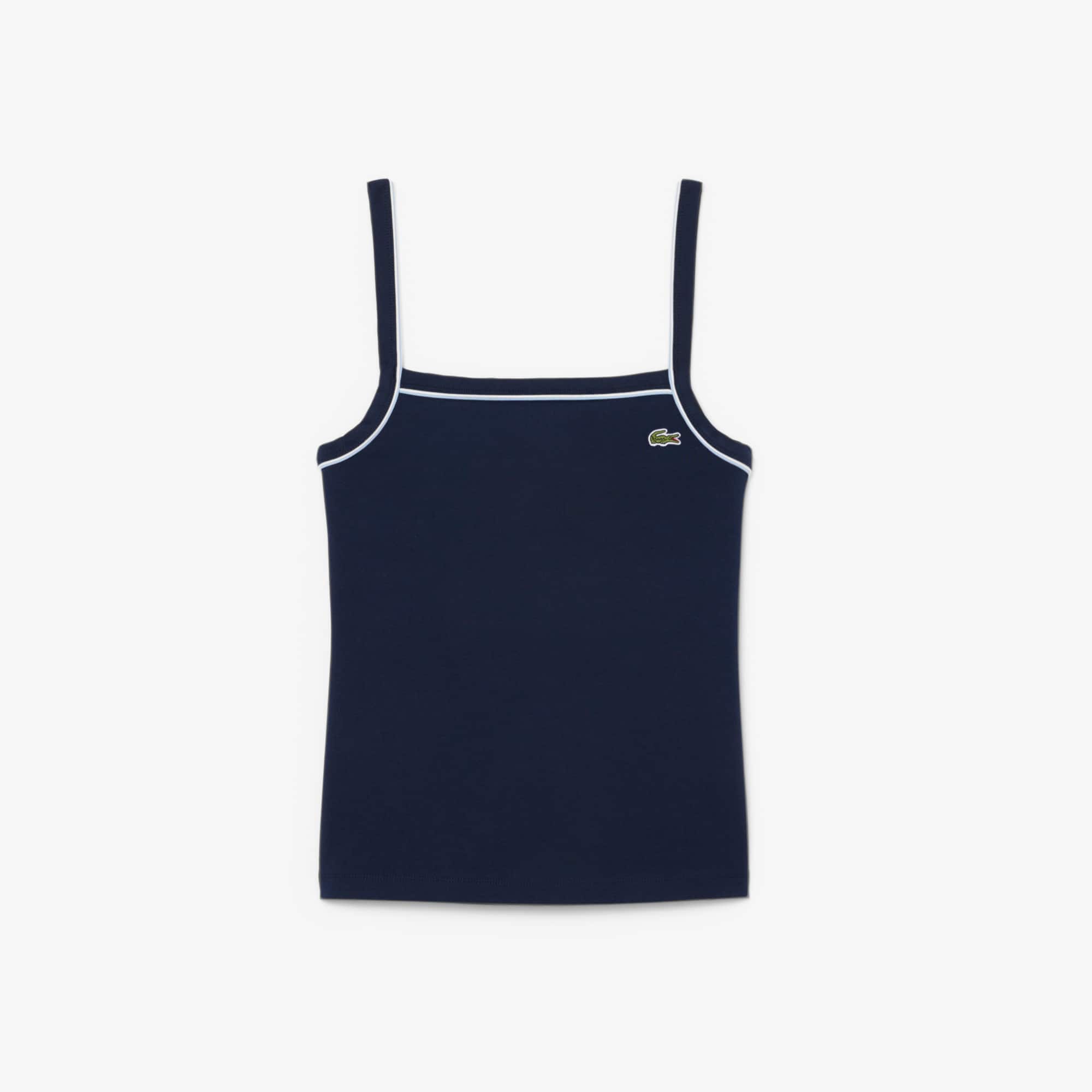 Contrast Accent Cotton Tank Top - Bleu Marine / Bleu Clair / Blanc