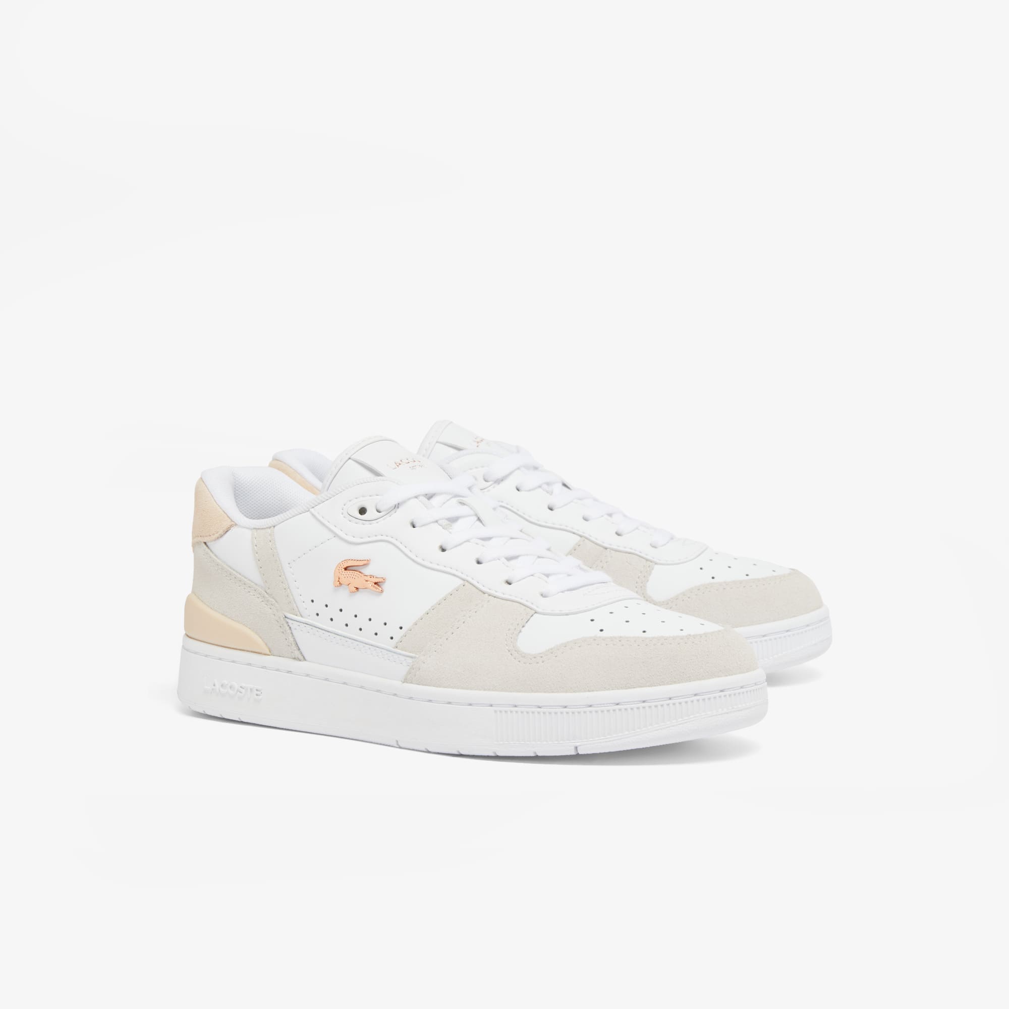Women's T-Clip Set Leather Sneakers - WHT/LT PINK