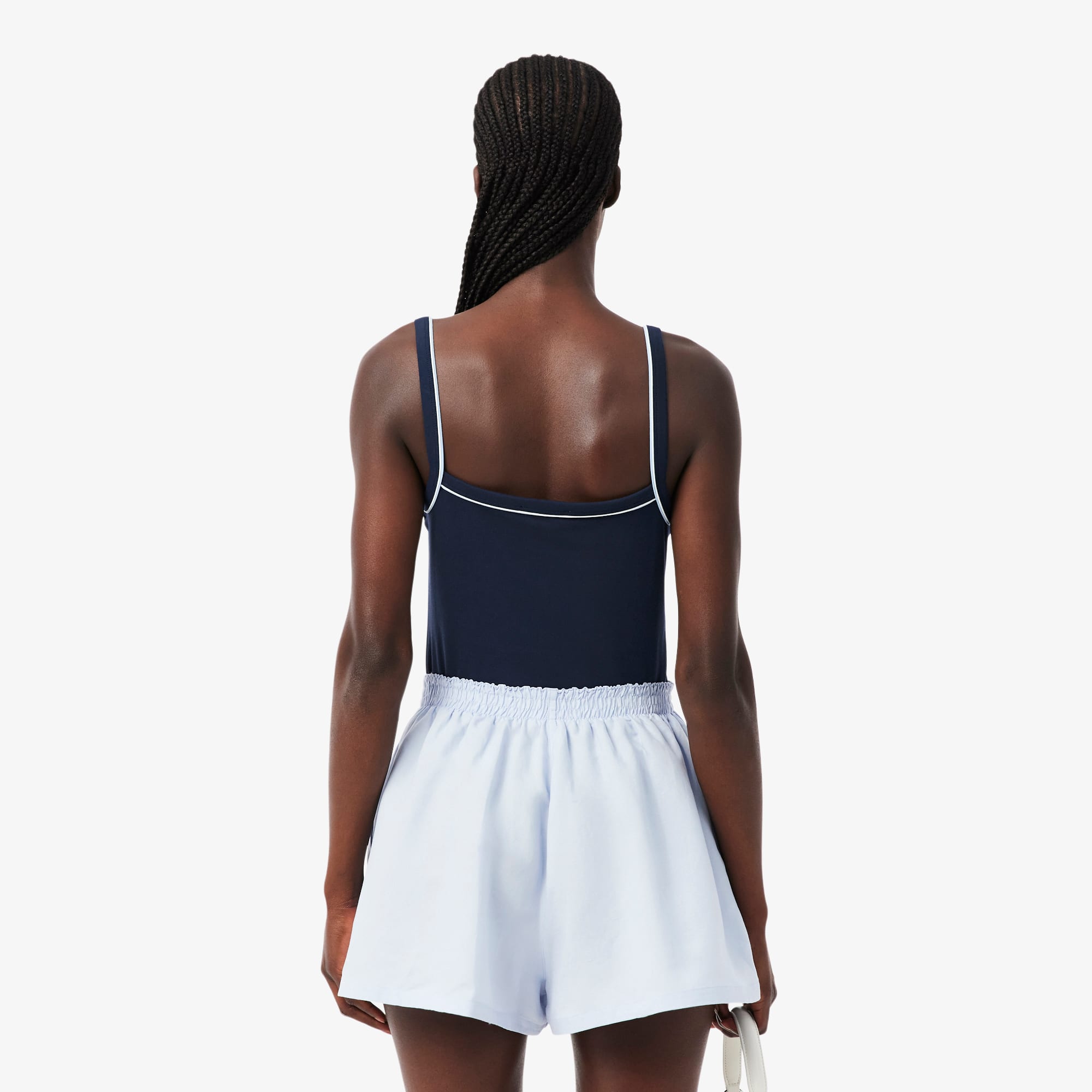 Contrast Accent Cotton Tank Top - Bleu Marine / Bleu Clair / Blanc