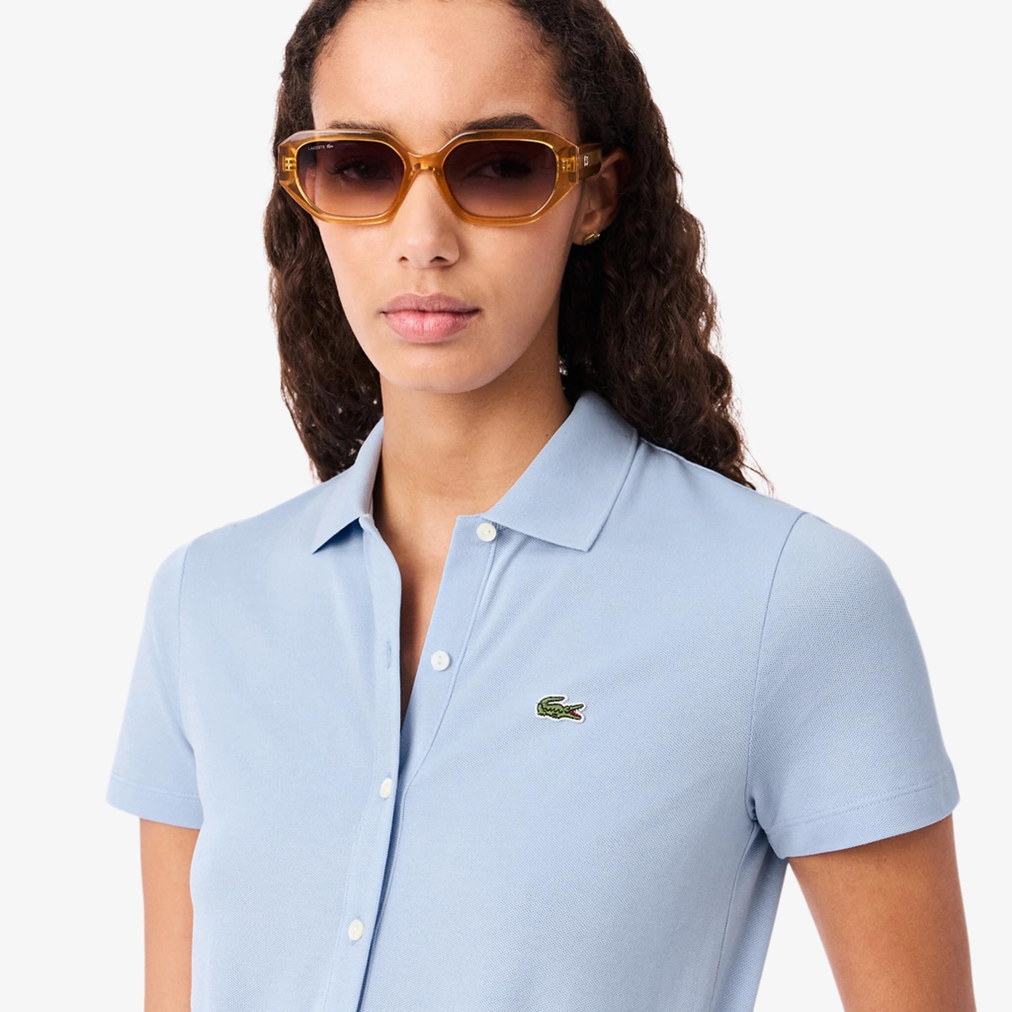 Stretch Piqué Polo Collar Romper - Light Blue