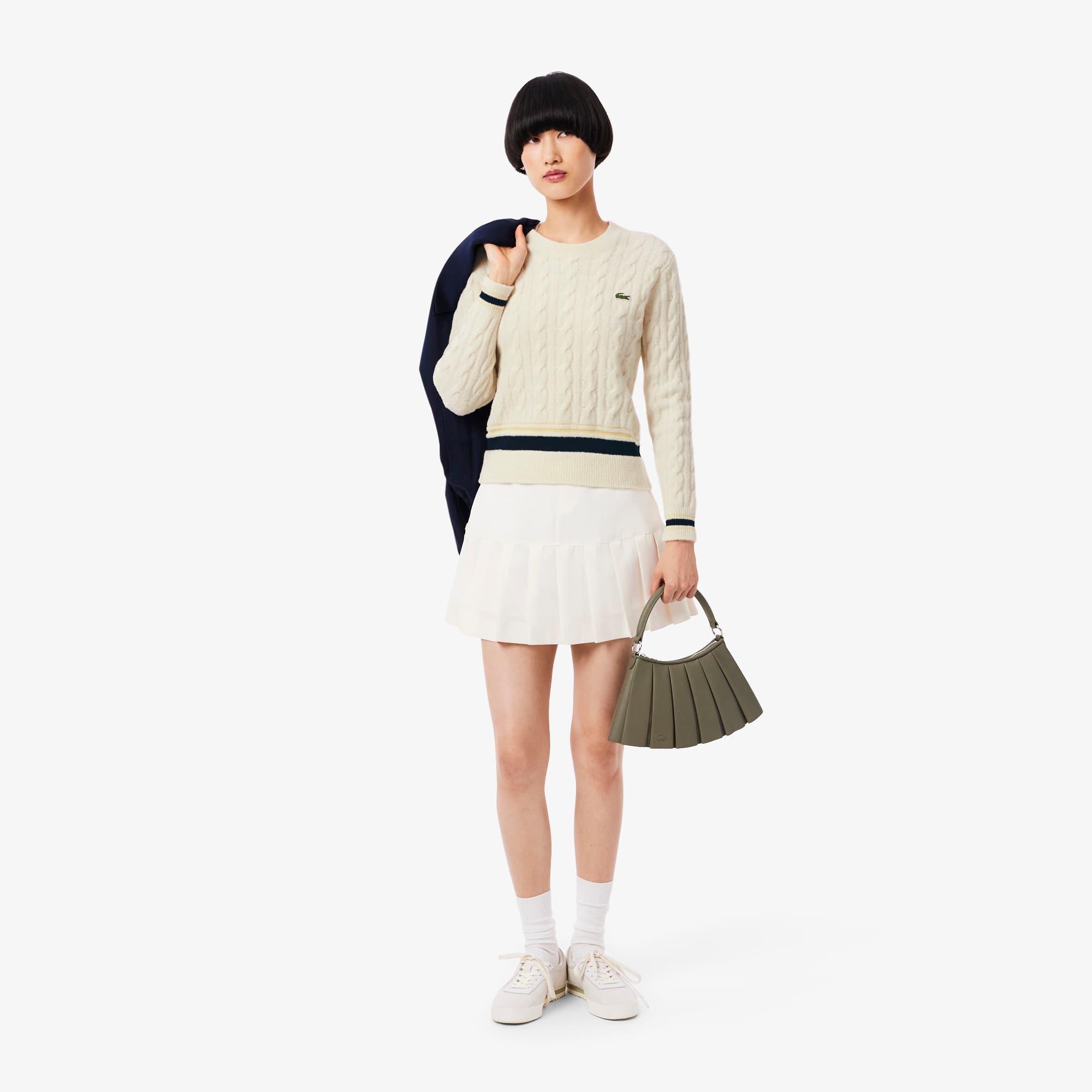 Women's Cable Knit Wool Sweater - Cream