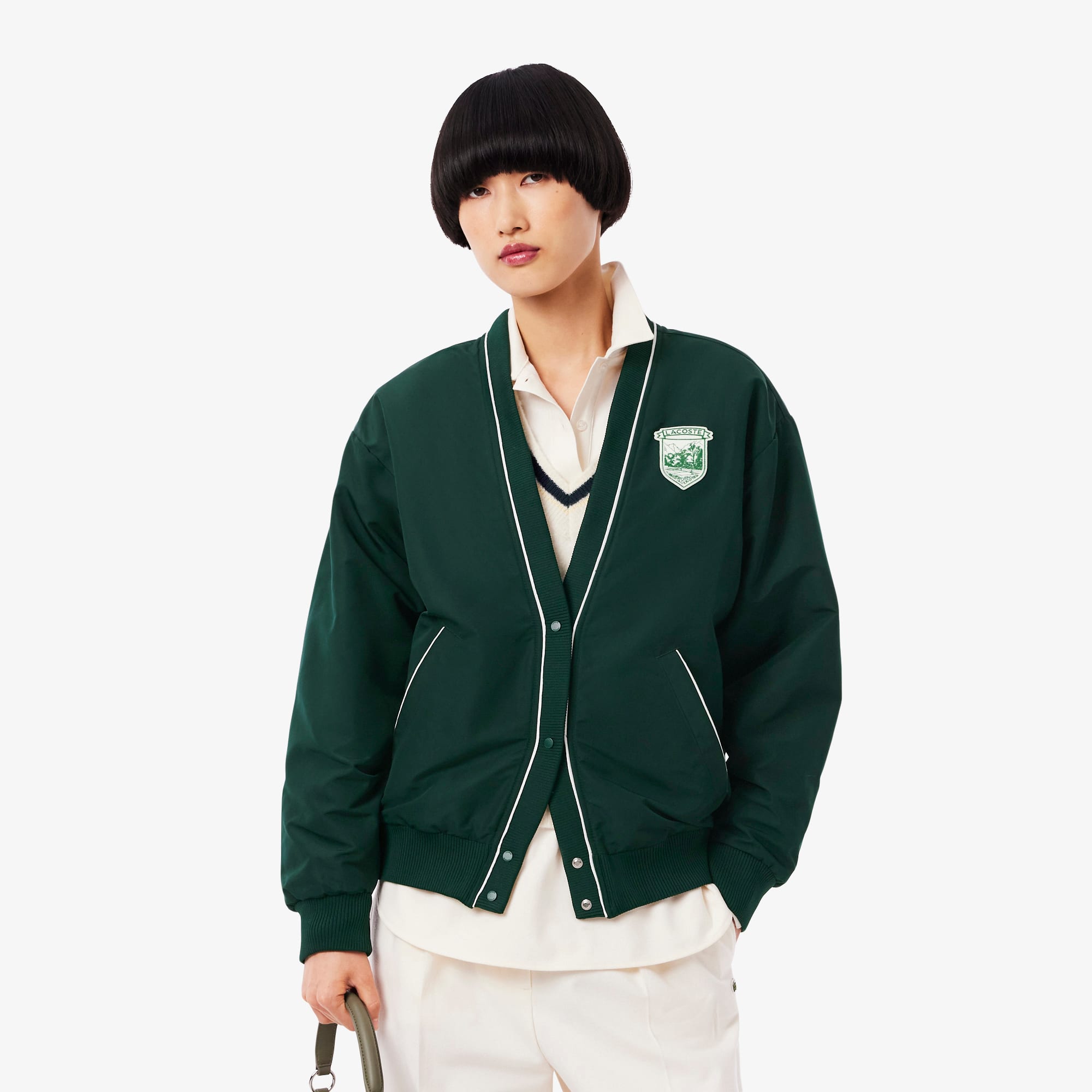 Women's Oversized Padded Nylon Cardigan - Forest green