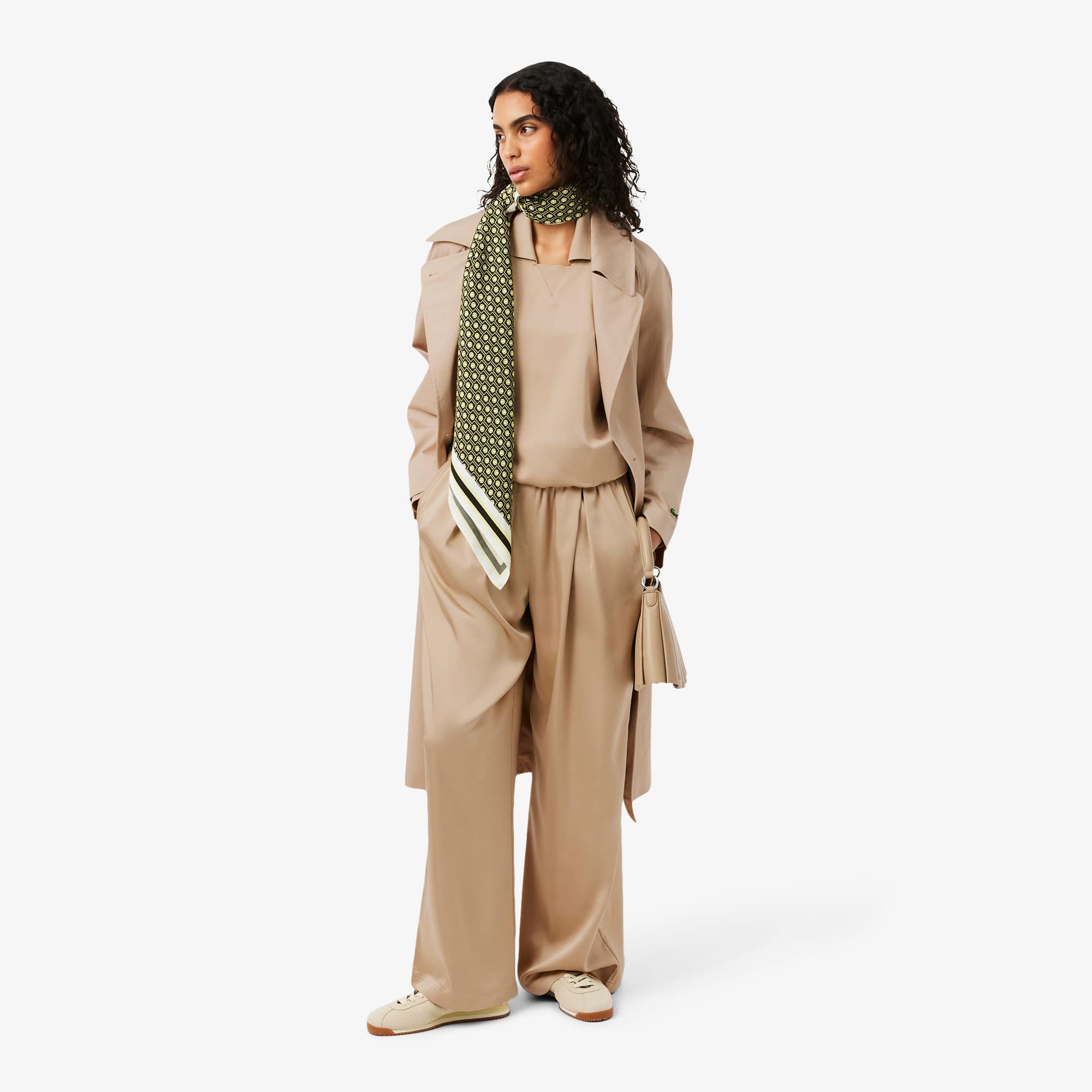 Oversized Elasticated Satin Pants - Beige